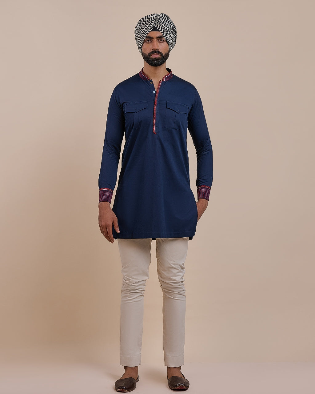 Navy Blue Red Kurta