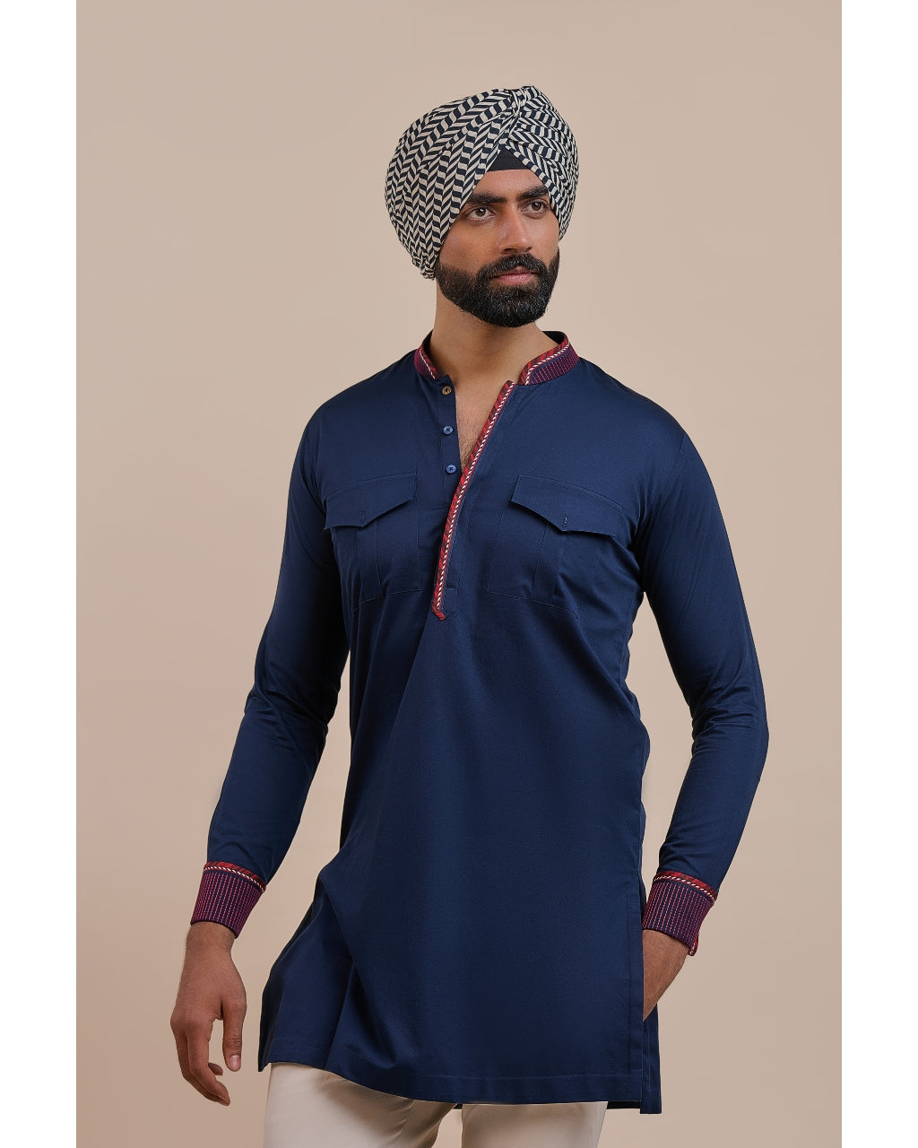 Navy Blue Red Kurta
