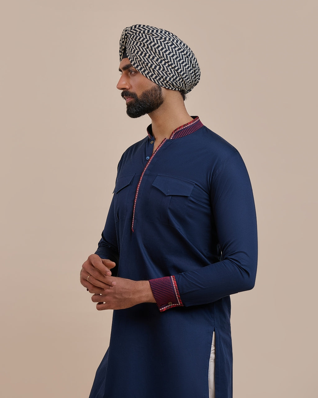 Navy Blue Red Kurta