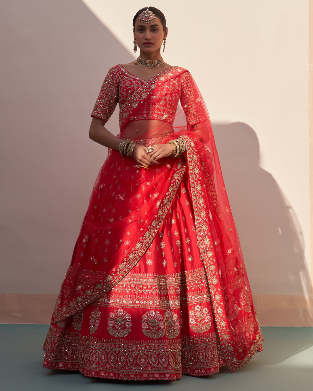 Mihika Red Double Dupatta Lehenga Set