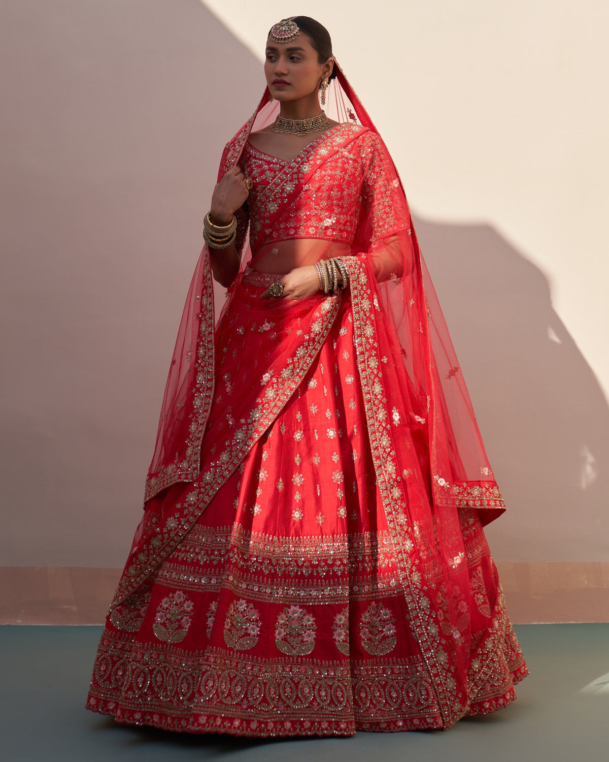 Mihika Red Double Dupatta Lehenga Set