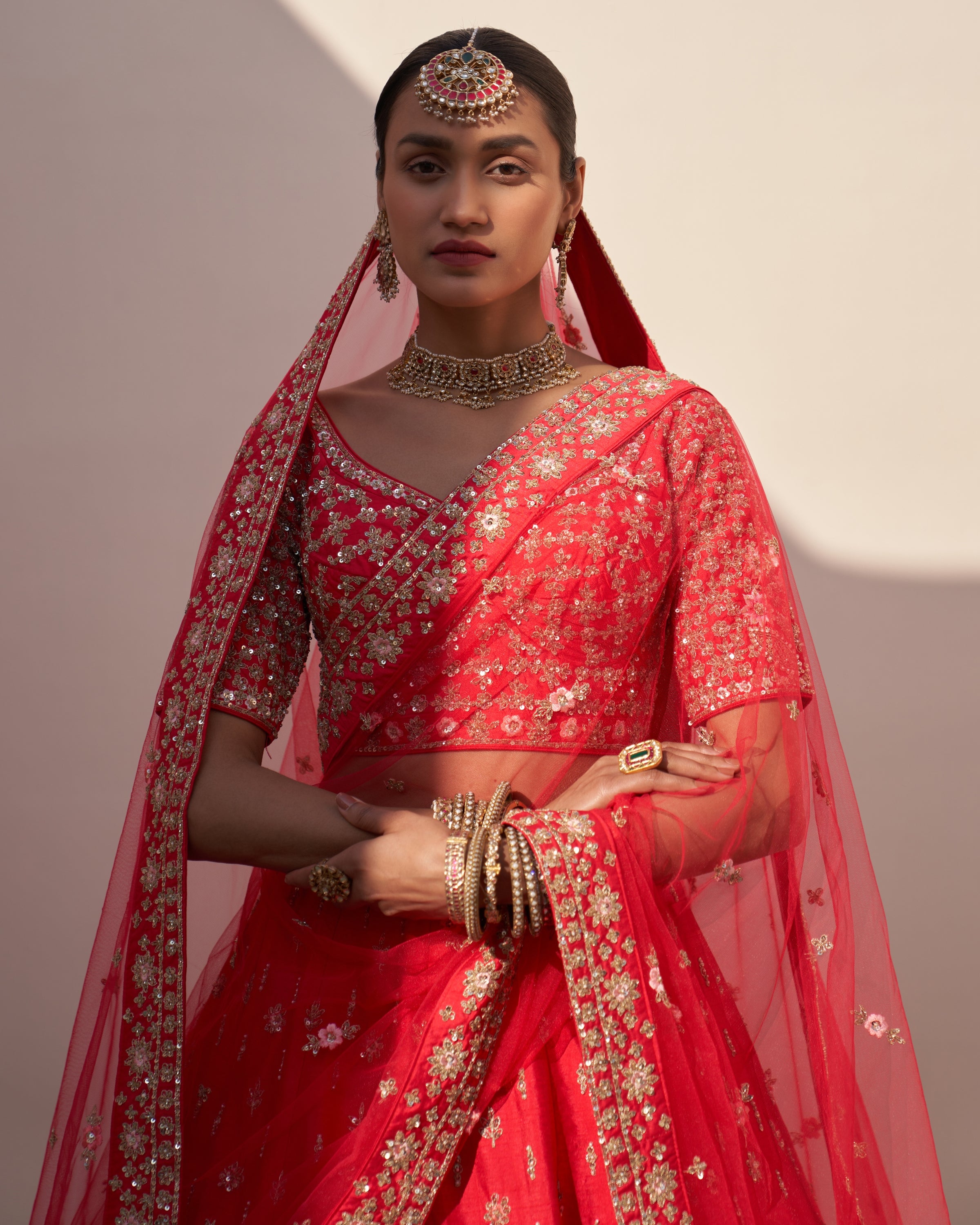 Mihika Red Double Dupatta Lehenga Set