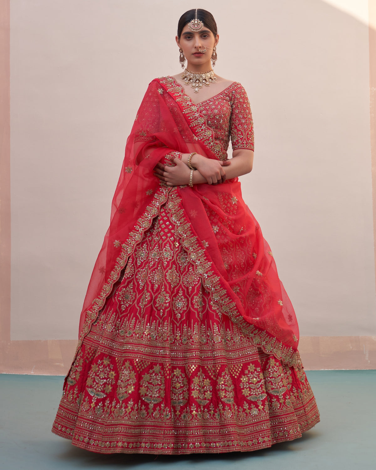 Janya Red Double Dupatta Lehenga Set