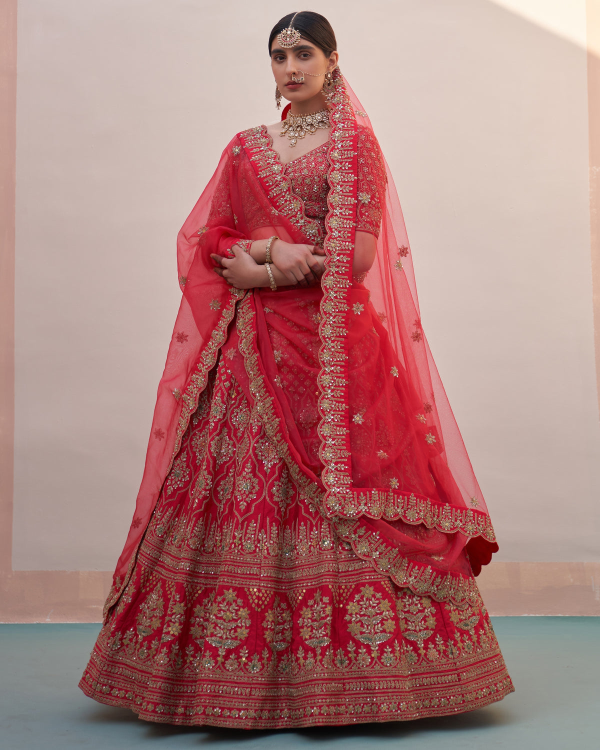 Janya Red Double Dupatta Lehenga Set