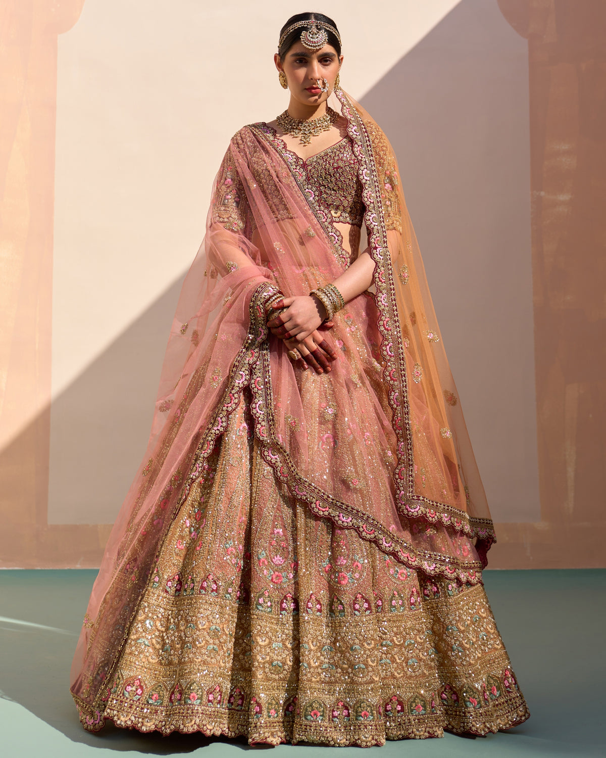 Nila Mustard Organza Double Duppatta Lehenga Set