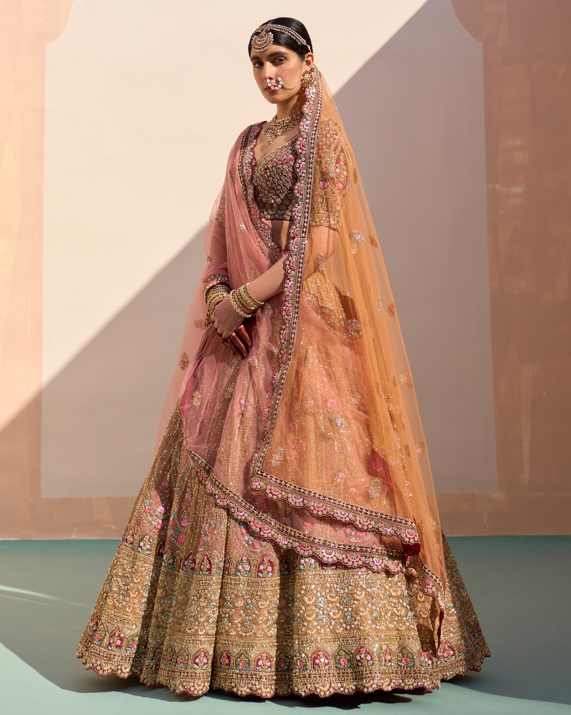 Nila Mustard Organza Double Duppatta Lehenga Set