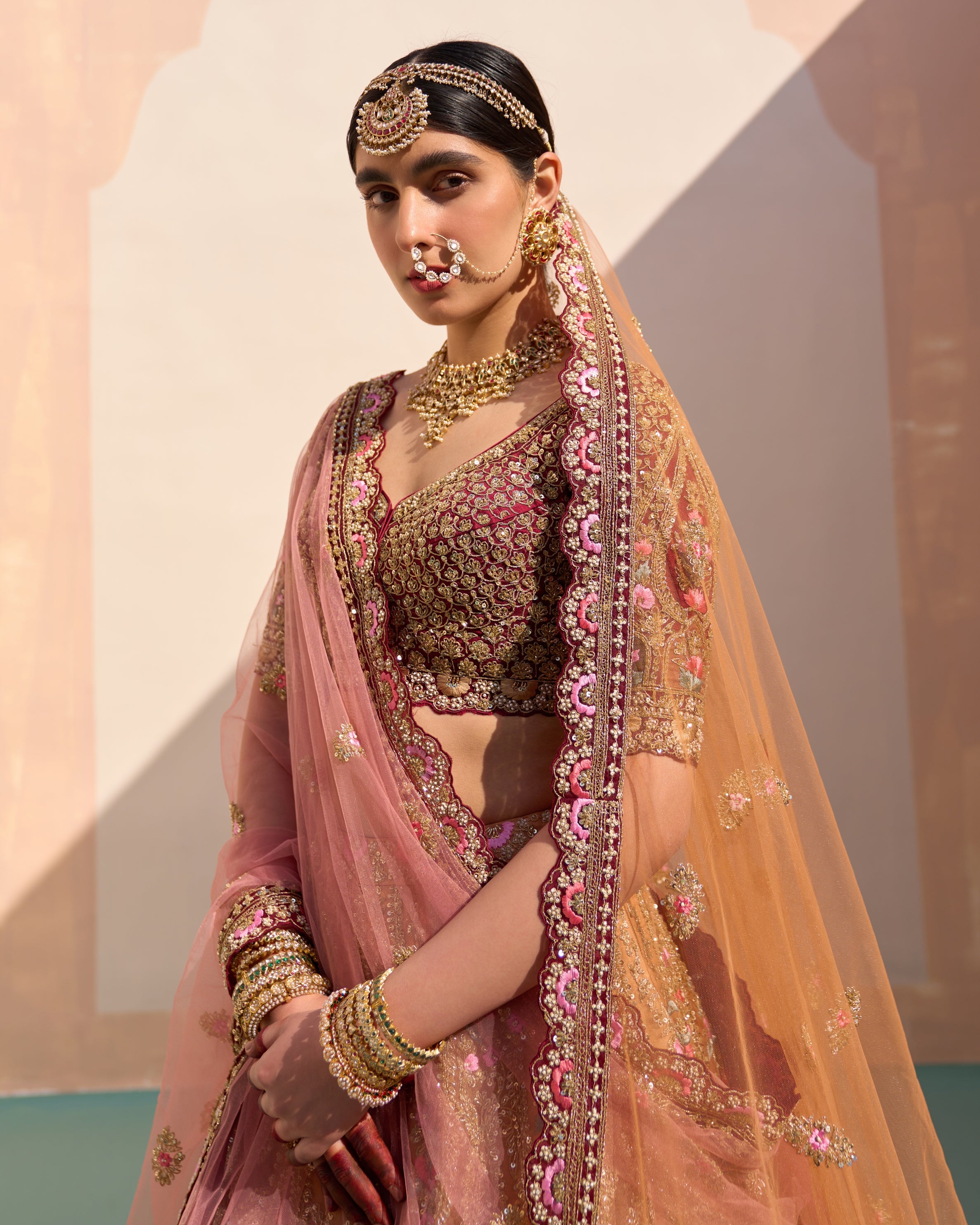 Nila Mustard Organza Double Duppatta Lehenga Set