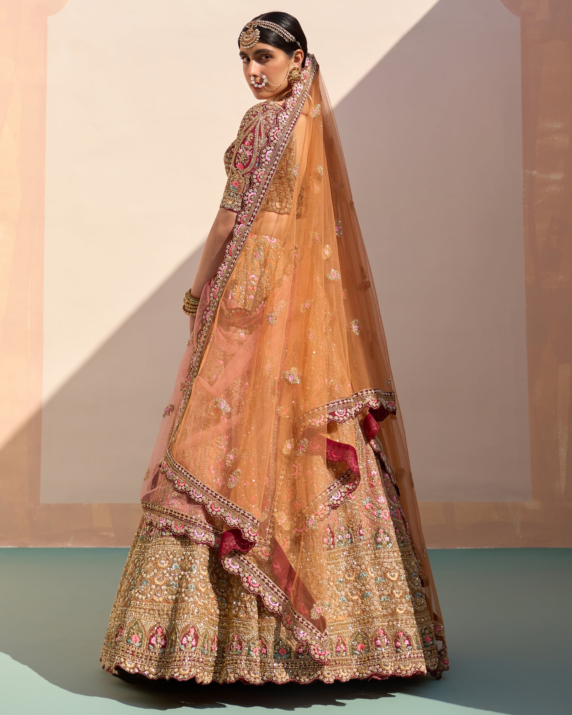 Nila Mustard Organza Double Duppatta Lehenga Set