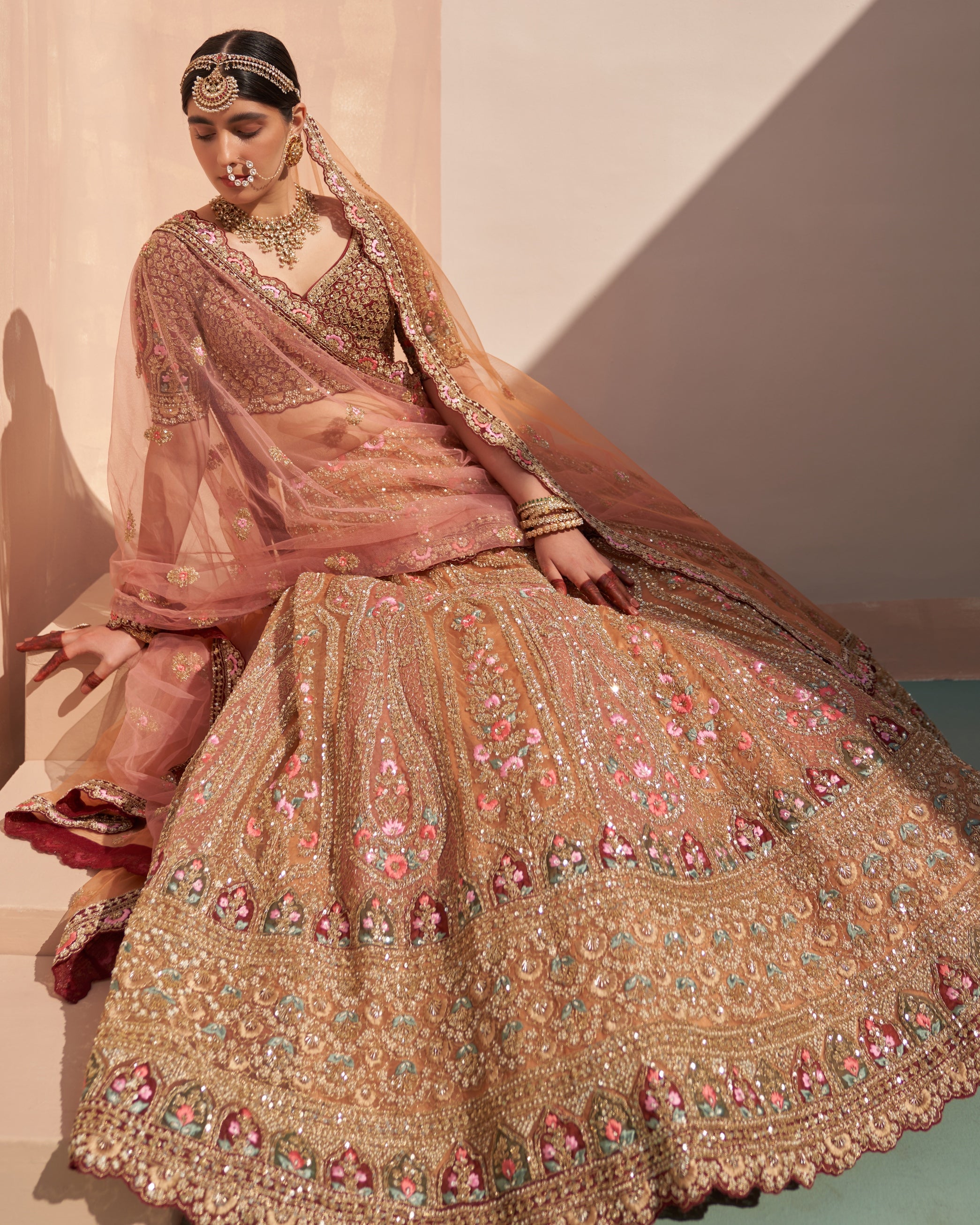 Nila Mustard Organza Double Duppatta Lehenga Set