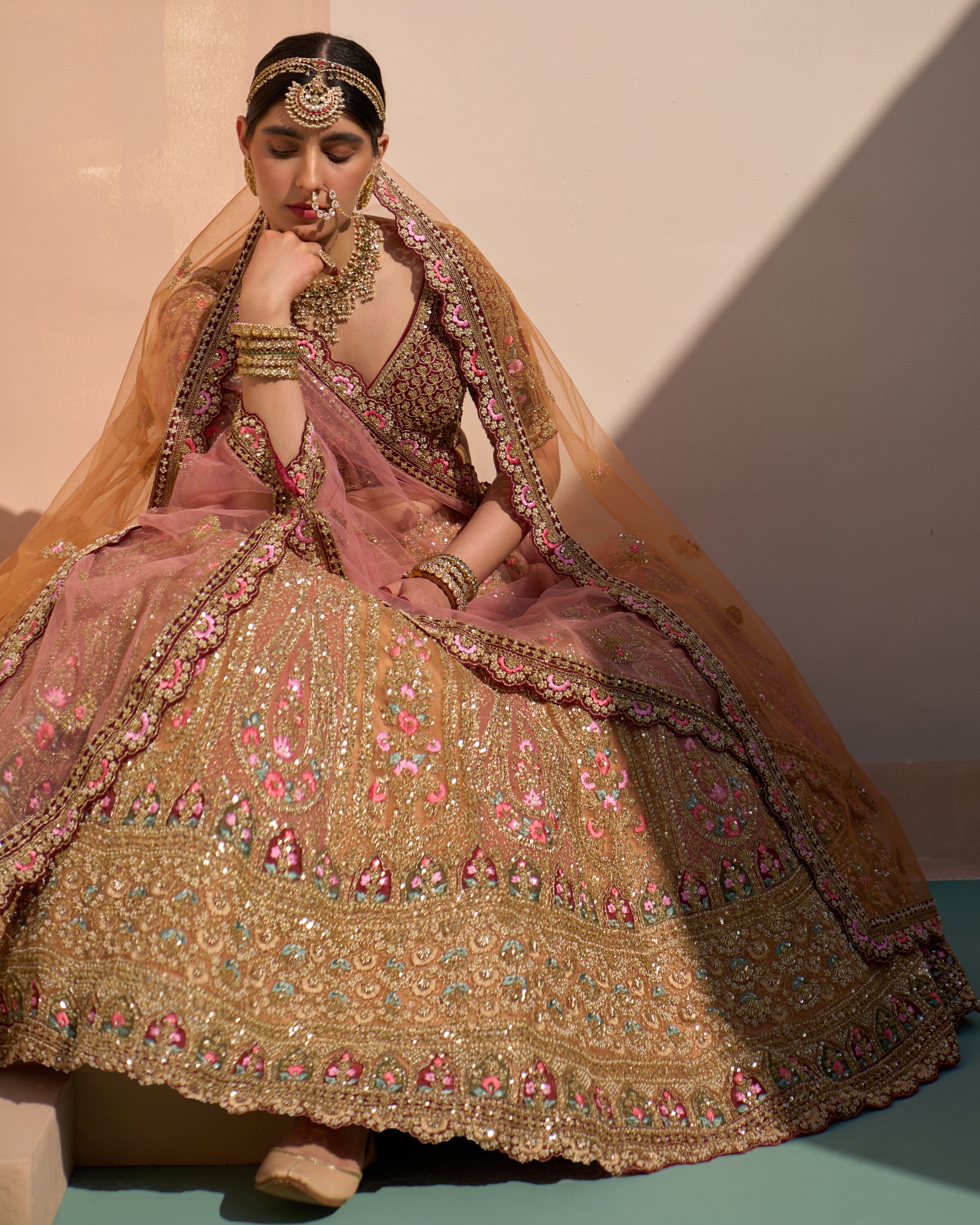 Nila Mustard Organza Double Duppatta Lehenga Set