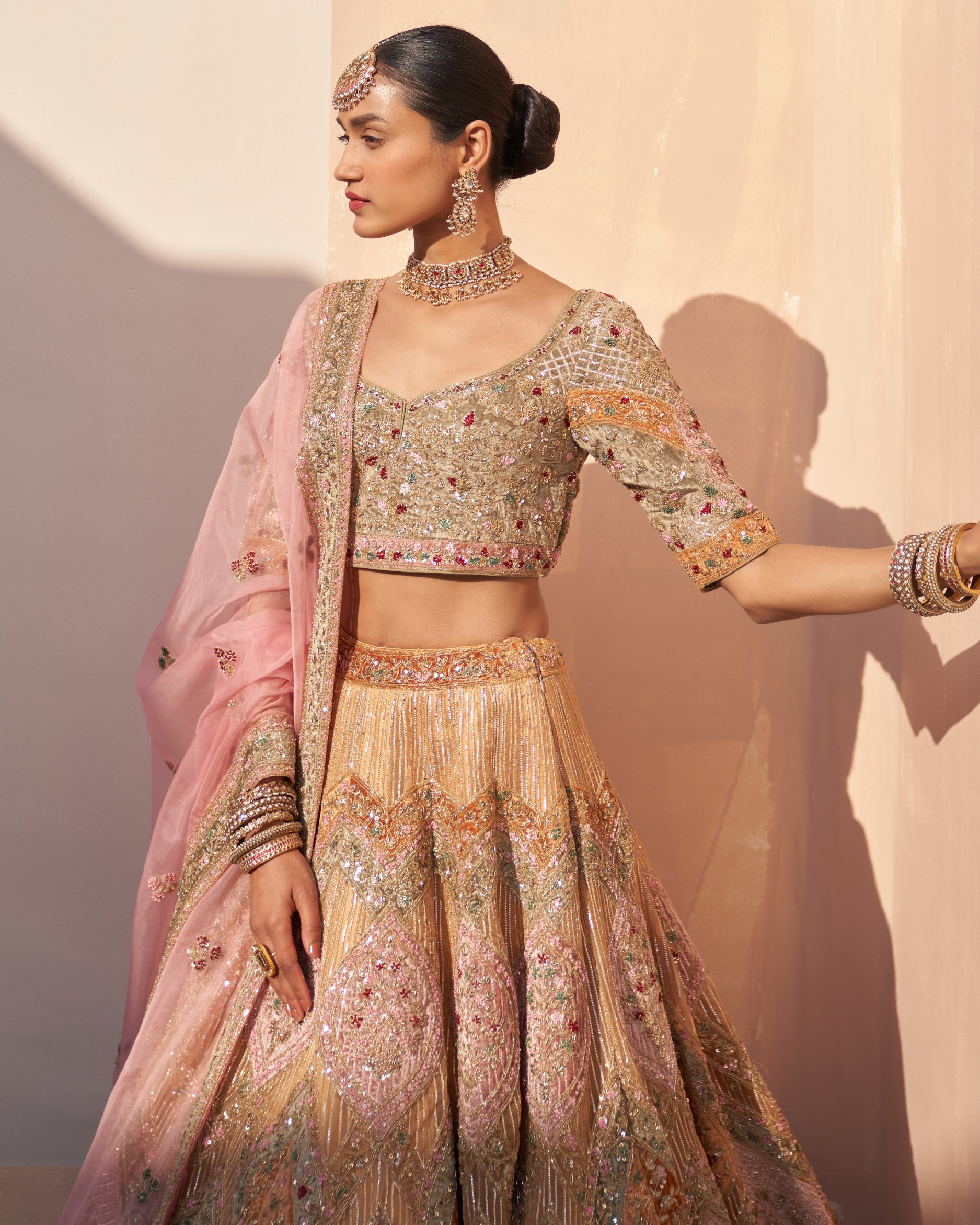 Heera Gold Organza Double Dupatta Lehenga Set