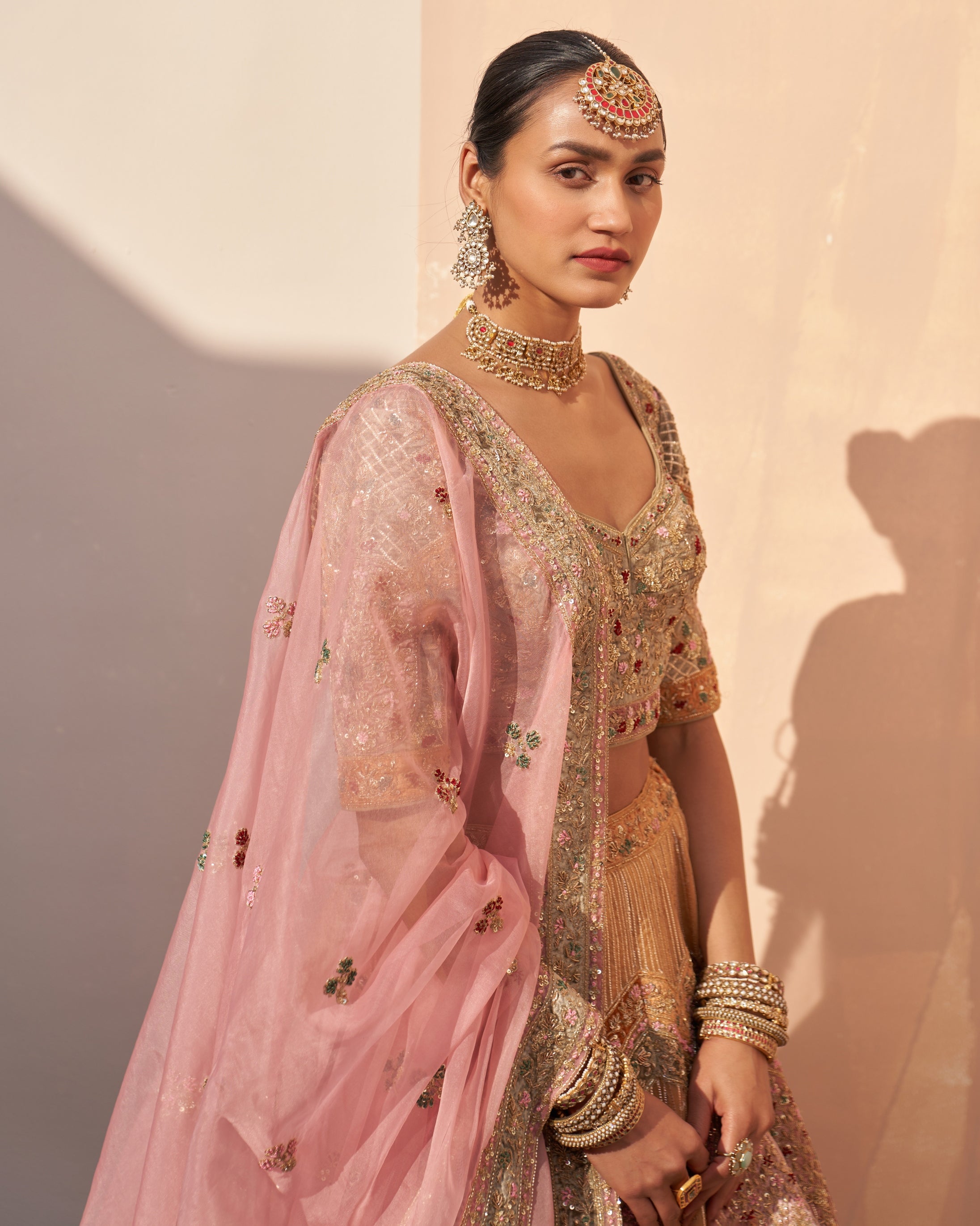 Heera Gold Organza Double Dupatta Lehenga Set