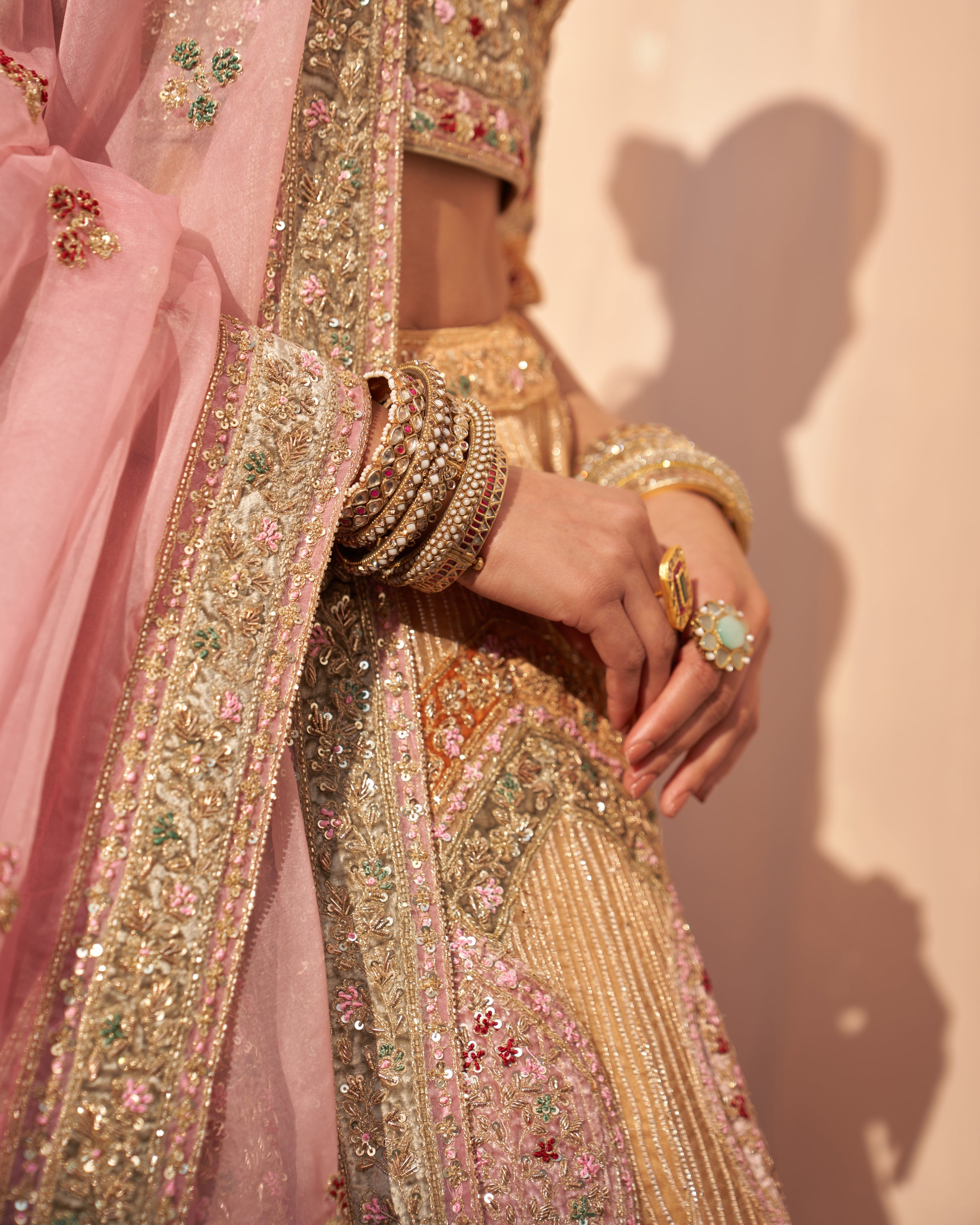 Heera Gold Organza Double Dupatta Lehenga Set