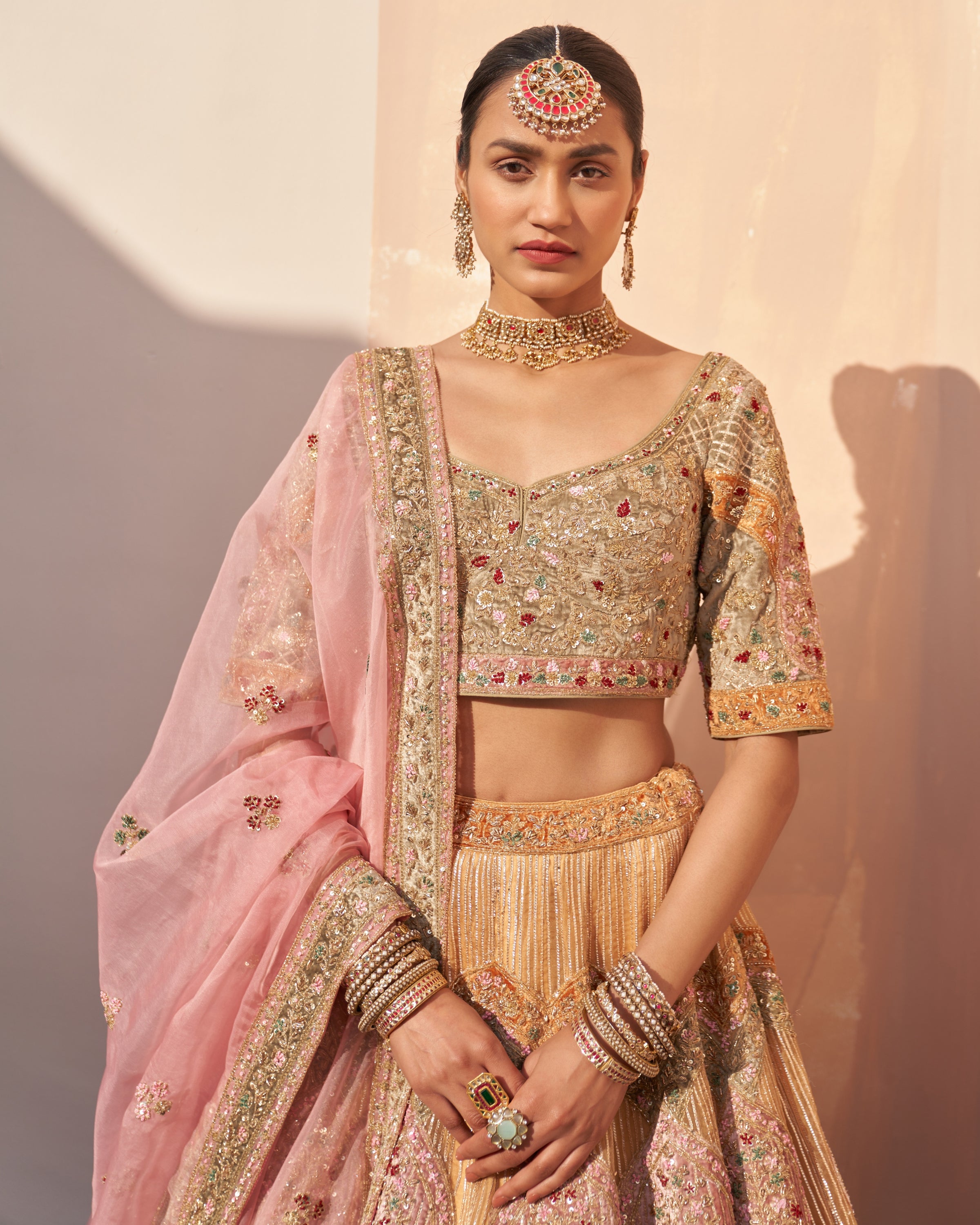 Heera Gold Organza Double Dupatta Lehenga Set