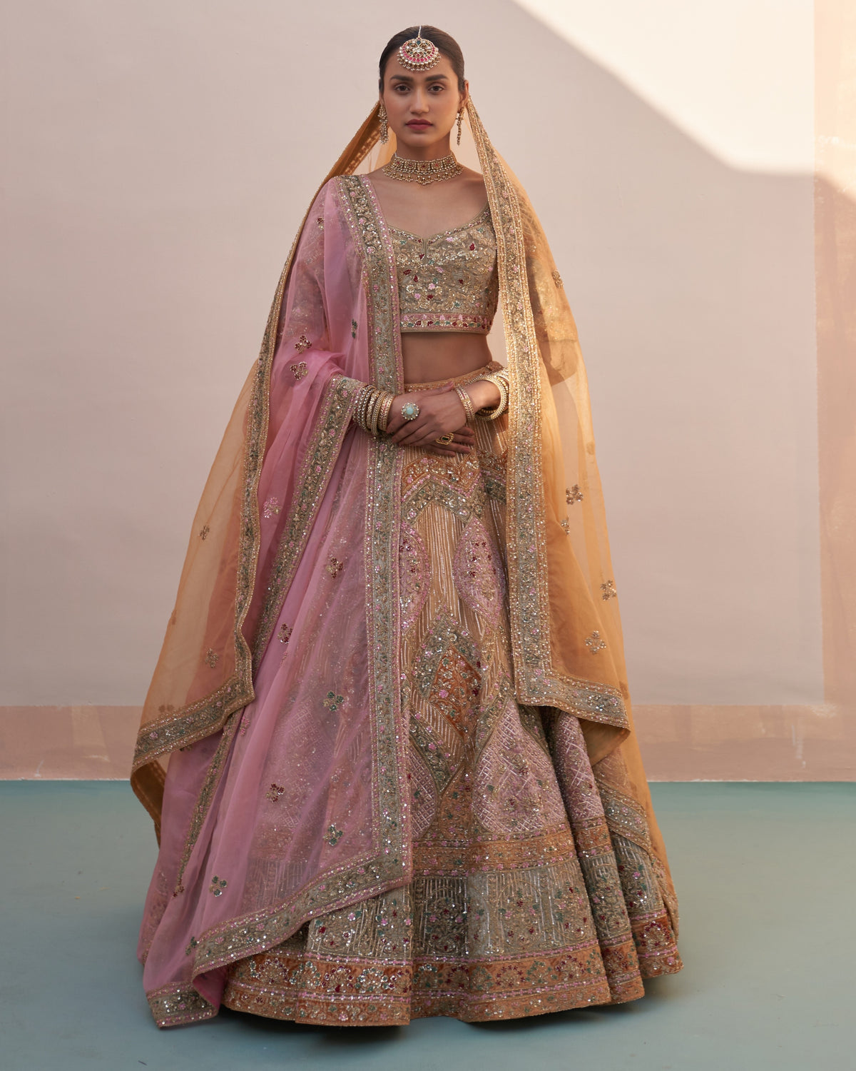Heera Gold Organza Double Dupatta Lehenga Set