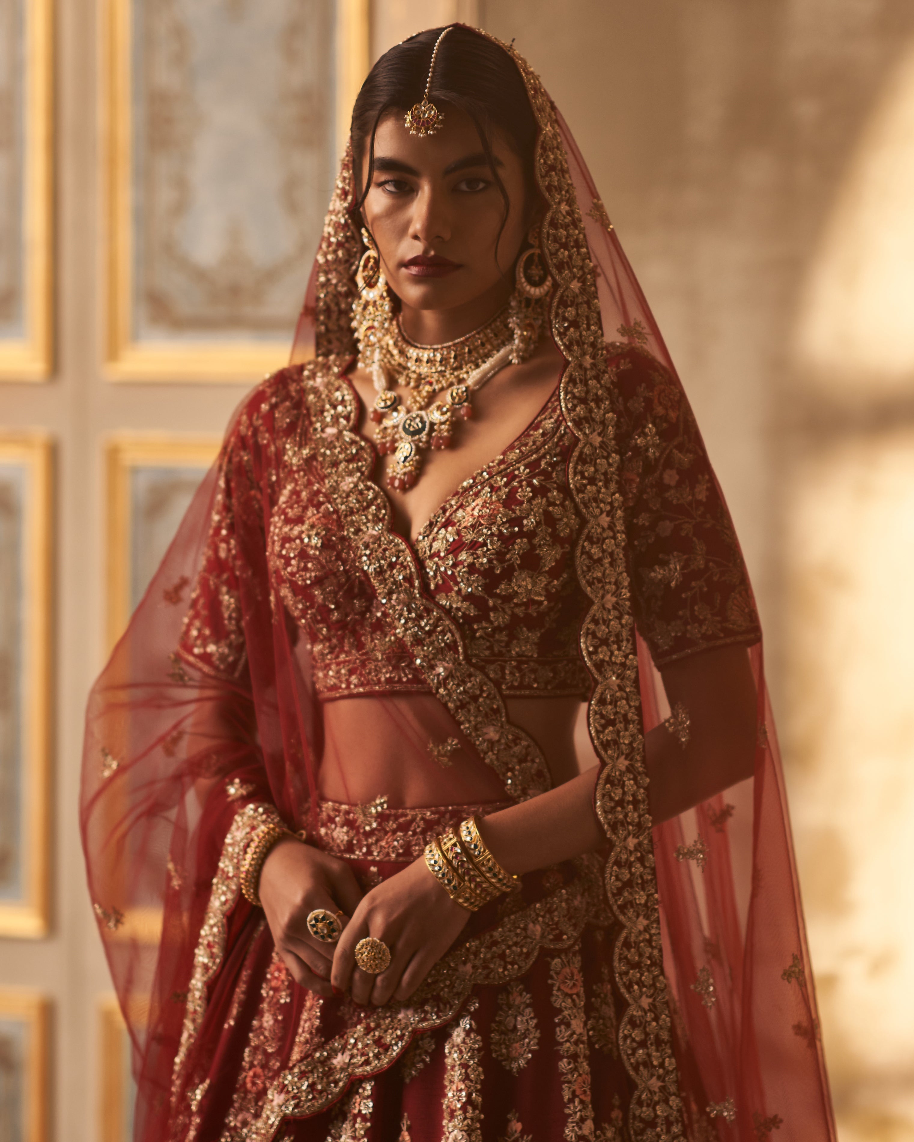 Jenna Maroon Raw Silk Double Dupatta Lehenga Set