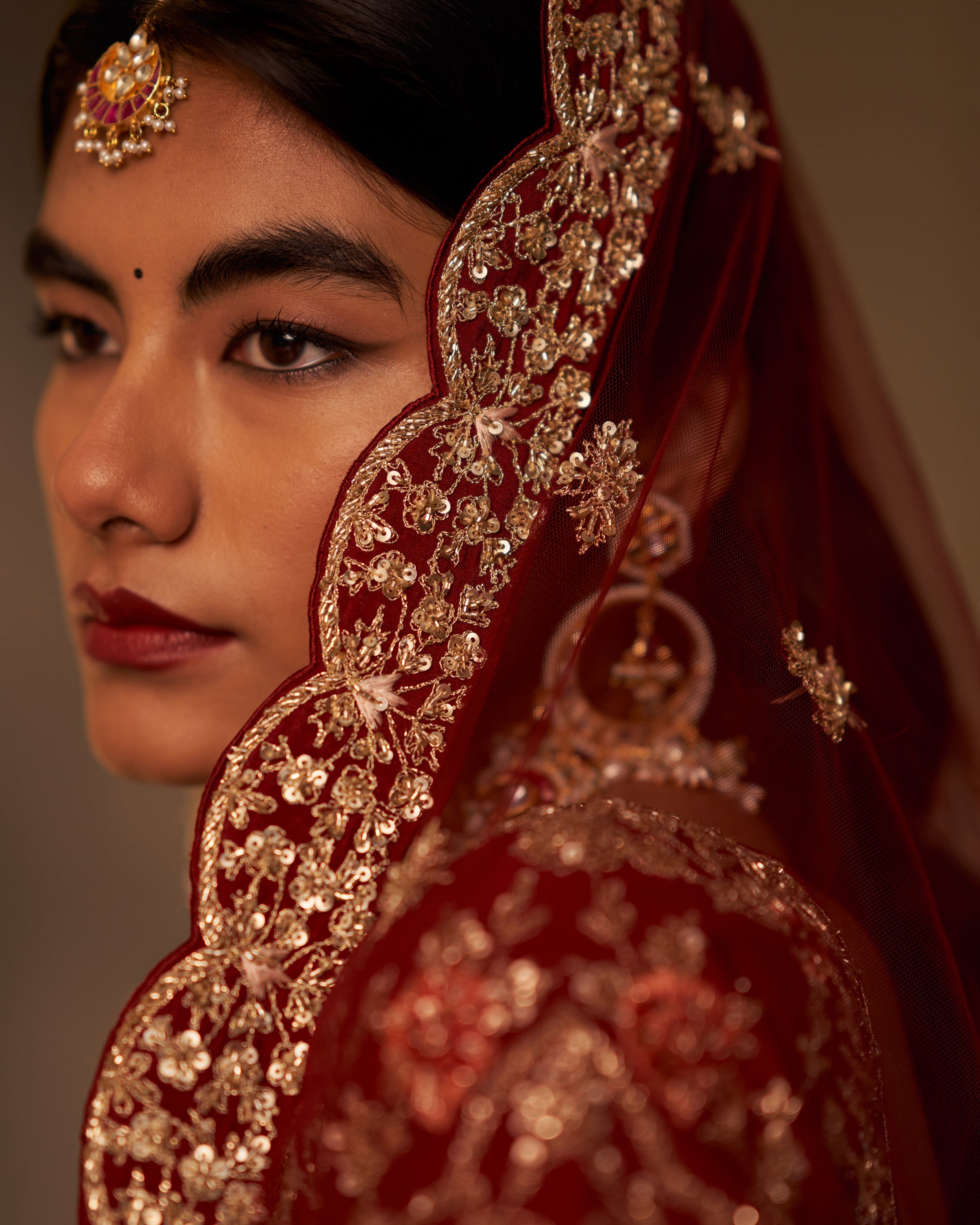 Jenna Maroon Raw Silk Double Dupatta Lehenga Set