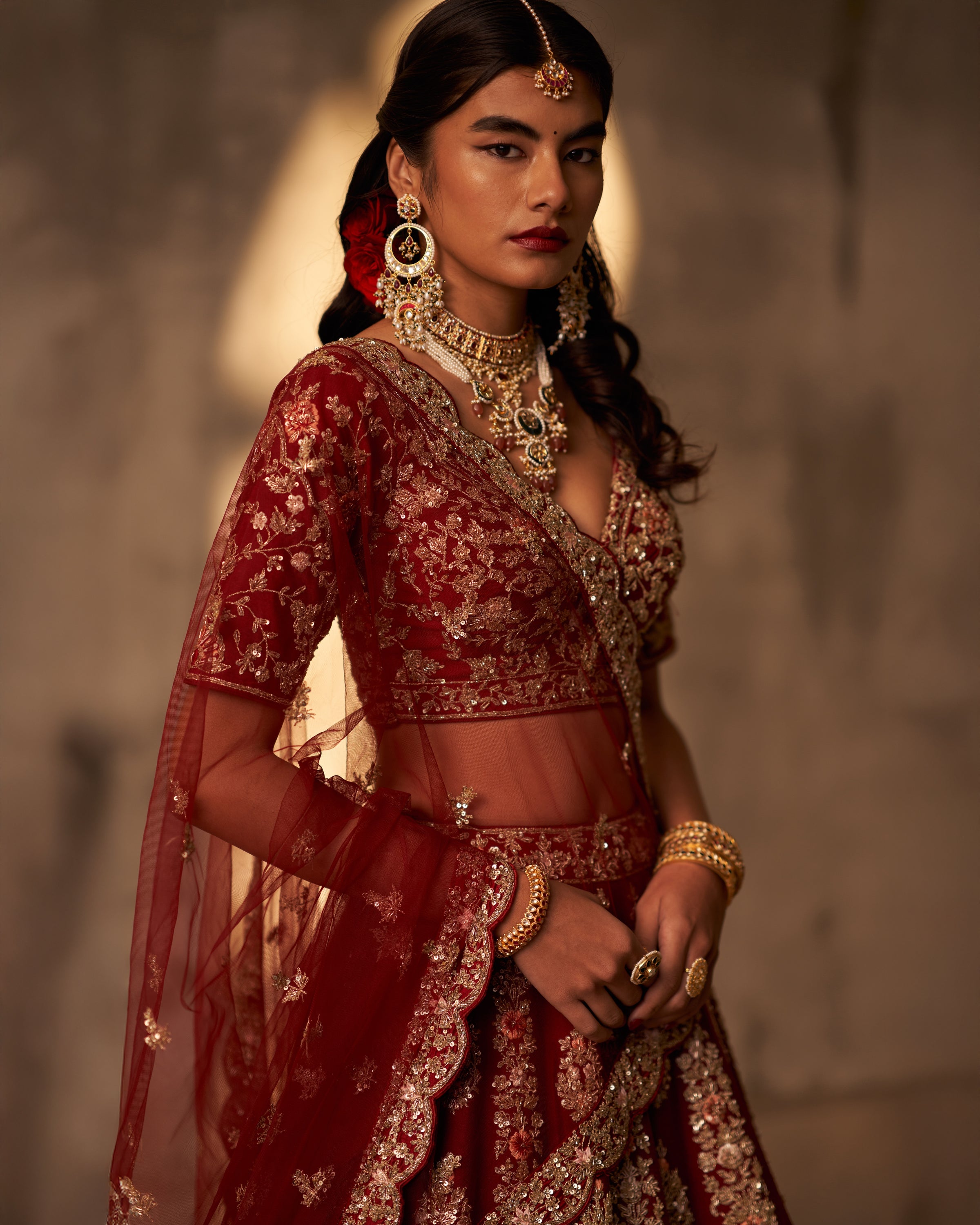 Jenna Maroon Raw Silk Double Dupatta Lehenga Set