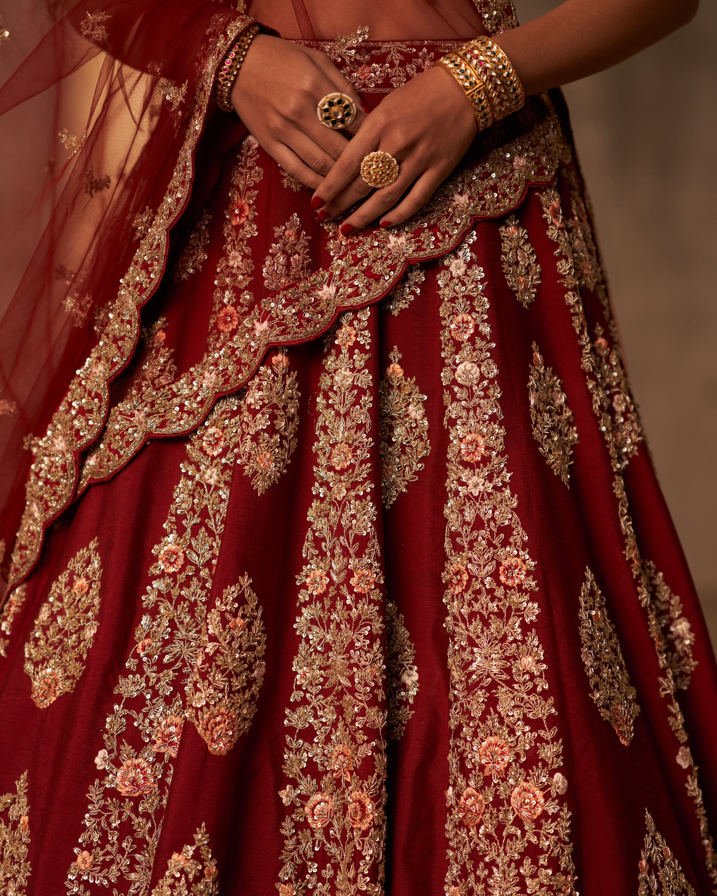 Jenna Maroon Raw Silk Double Dupatta Lehenga Set