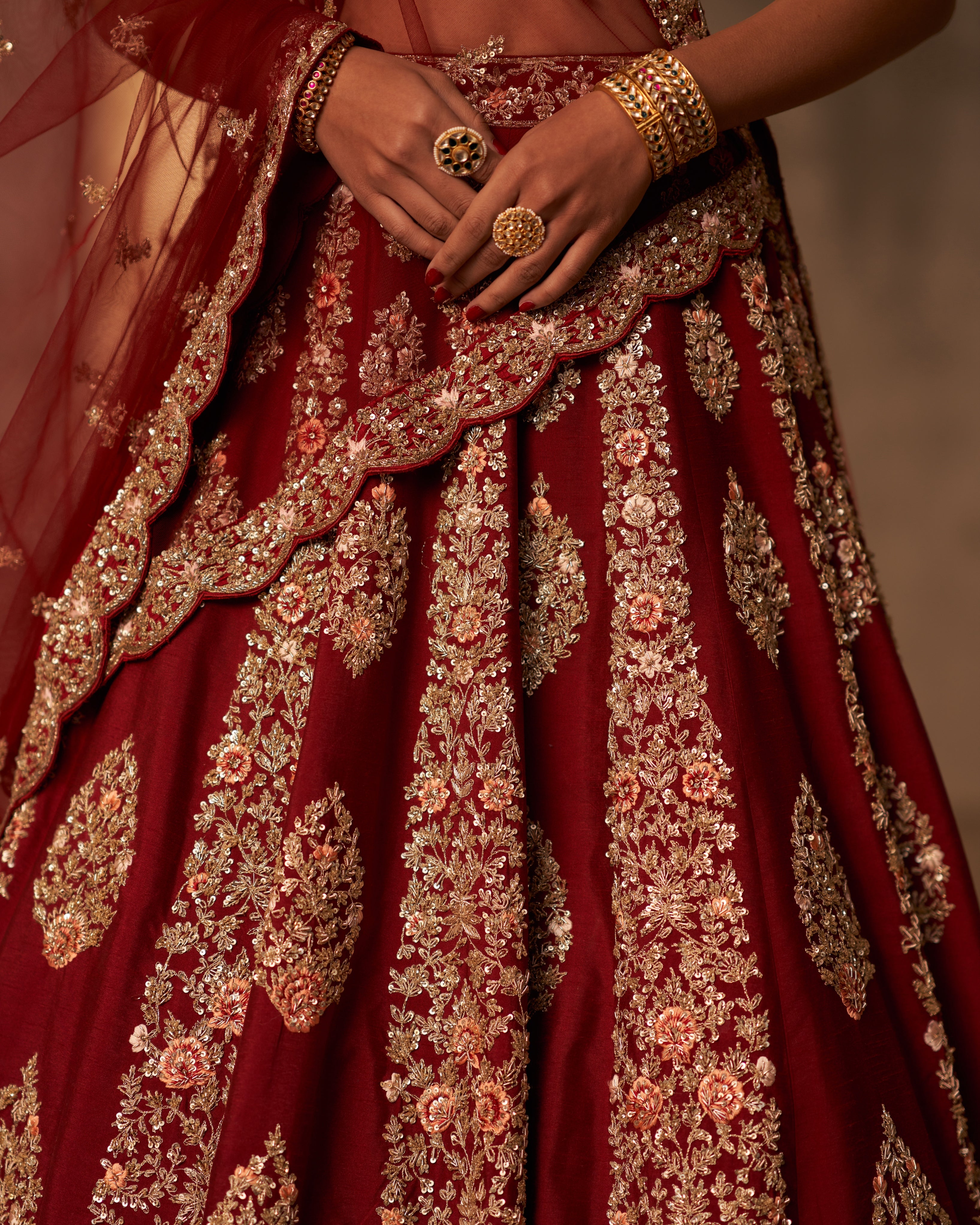 Jenna Maroon Raw Silk Double Dupatta Lehenga Set