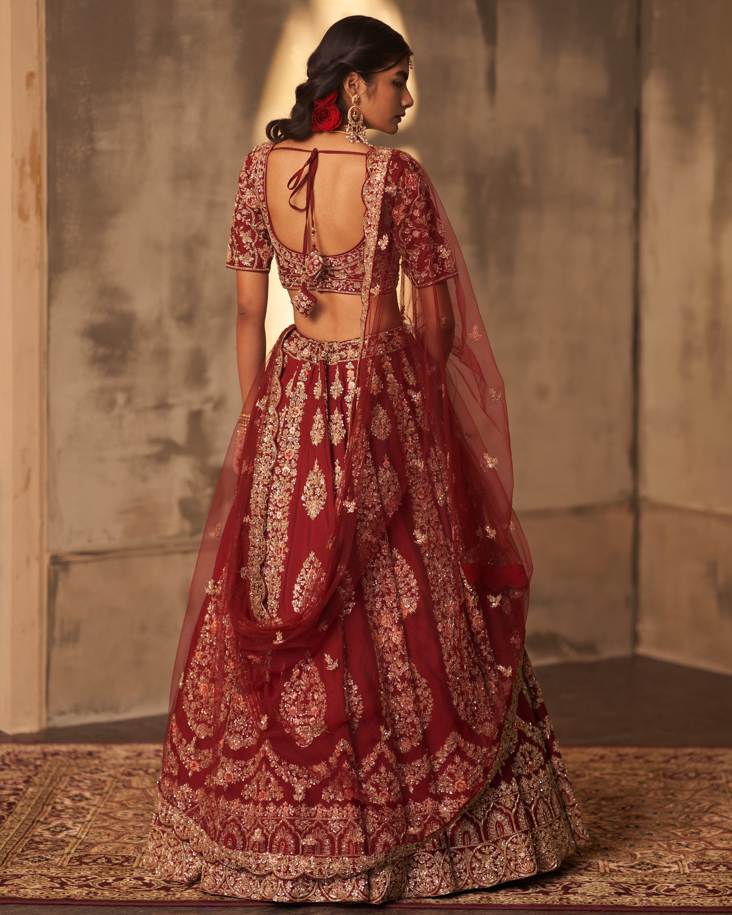 Jenna Maroon Raw Silk Double Dupatta Lehenga Set