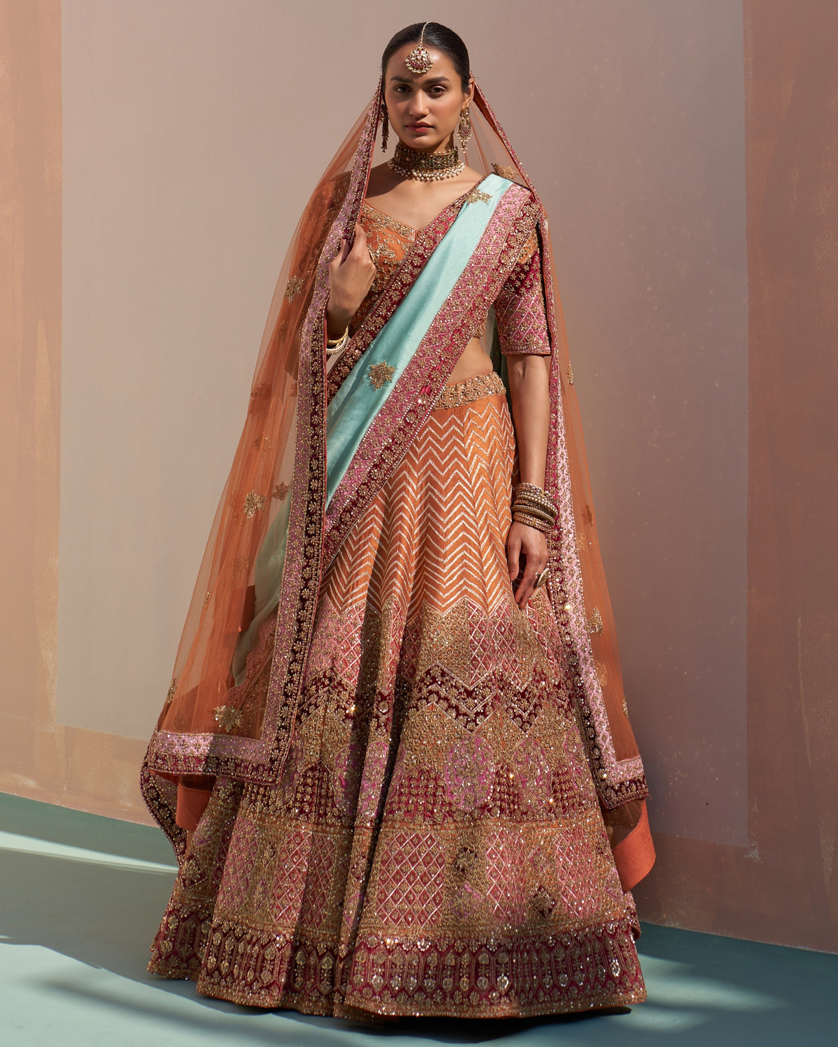 Ena Rust Double Dupatta Lehenga Set