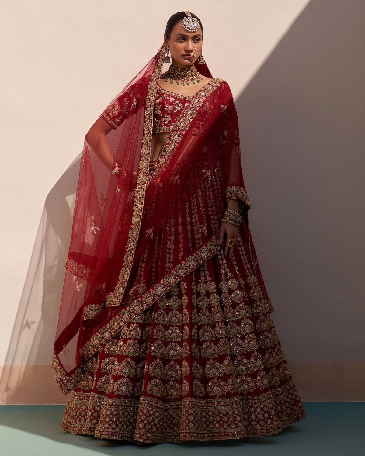 Kavya Maroon Double Dupatta Lehenga Set