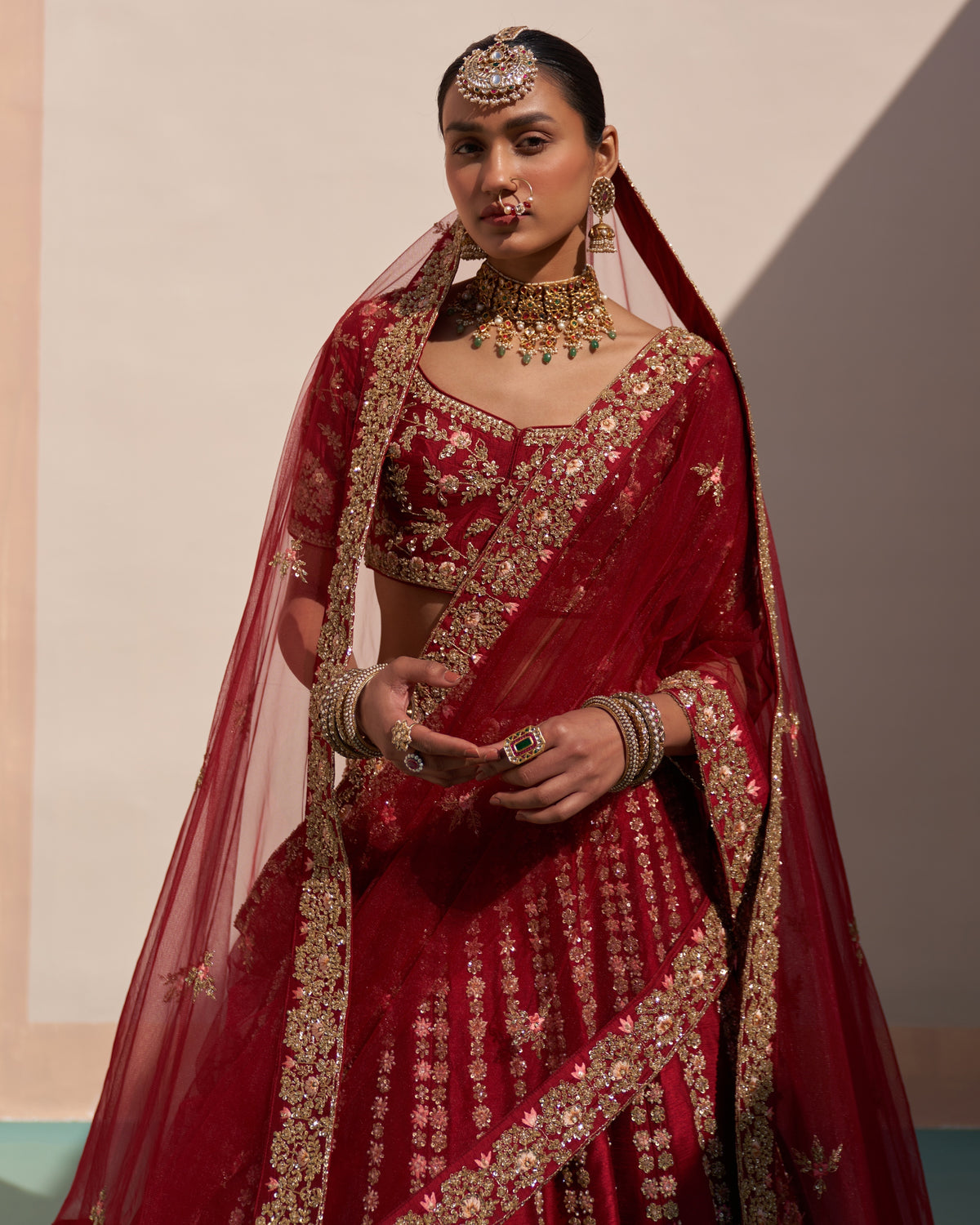 Kavya Maroon Double Dupatta Lehenga Set