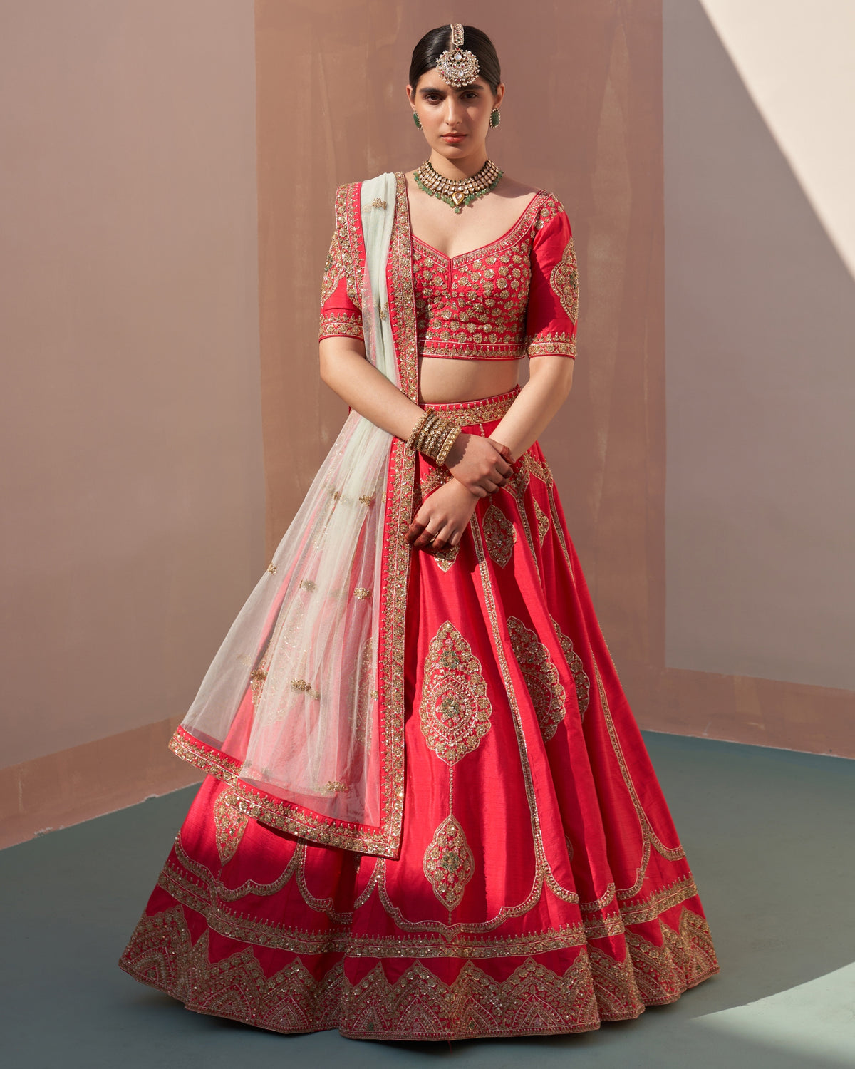 Savera Red Double Dupatta Lehenga Set