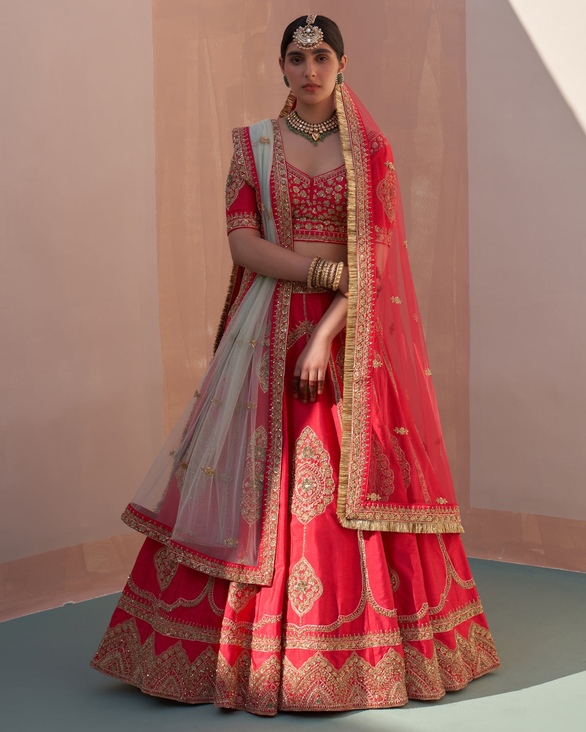 Savera Red Double Dupatta Lehenga Set