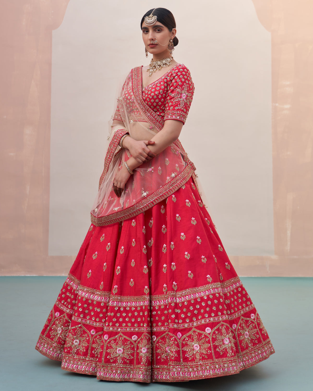 Saina Red Double Dupatta Lehenga Set