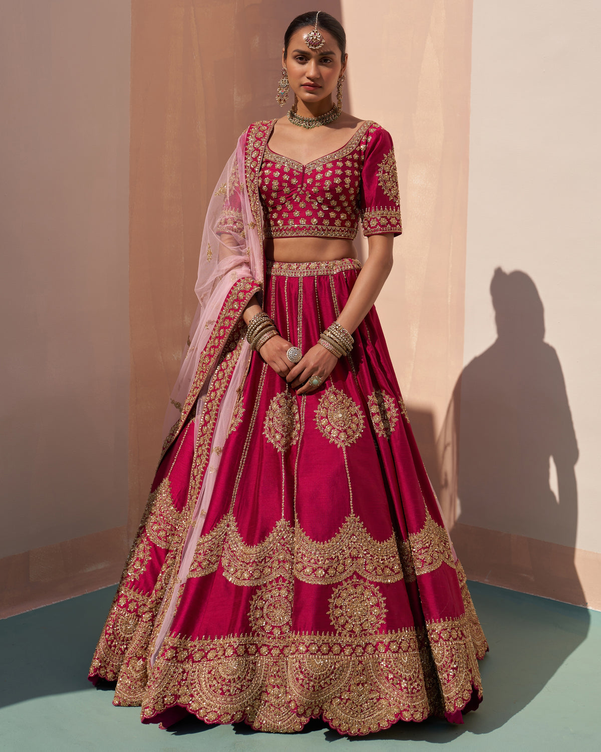 Kaveri Wine Double Dupatta Lehenga Set