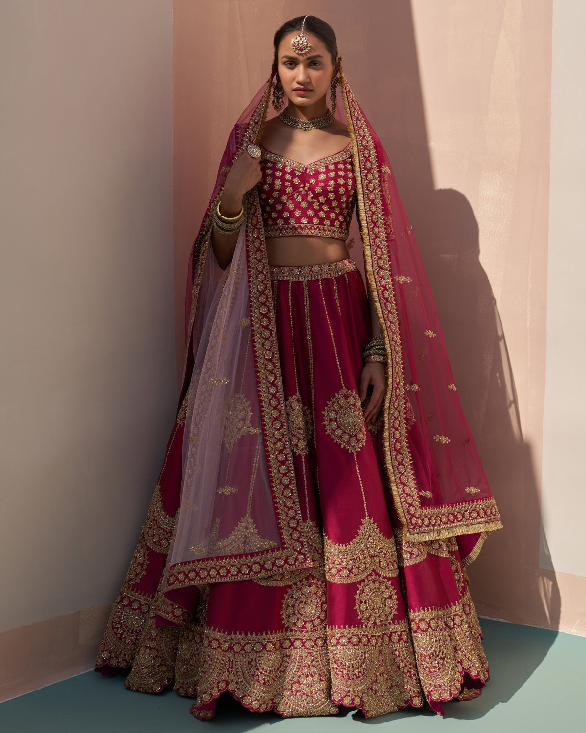 Kaveri Wine Double Dupatta Lehenga Set
