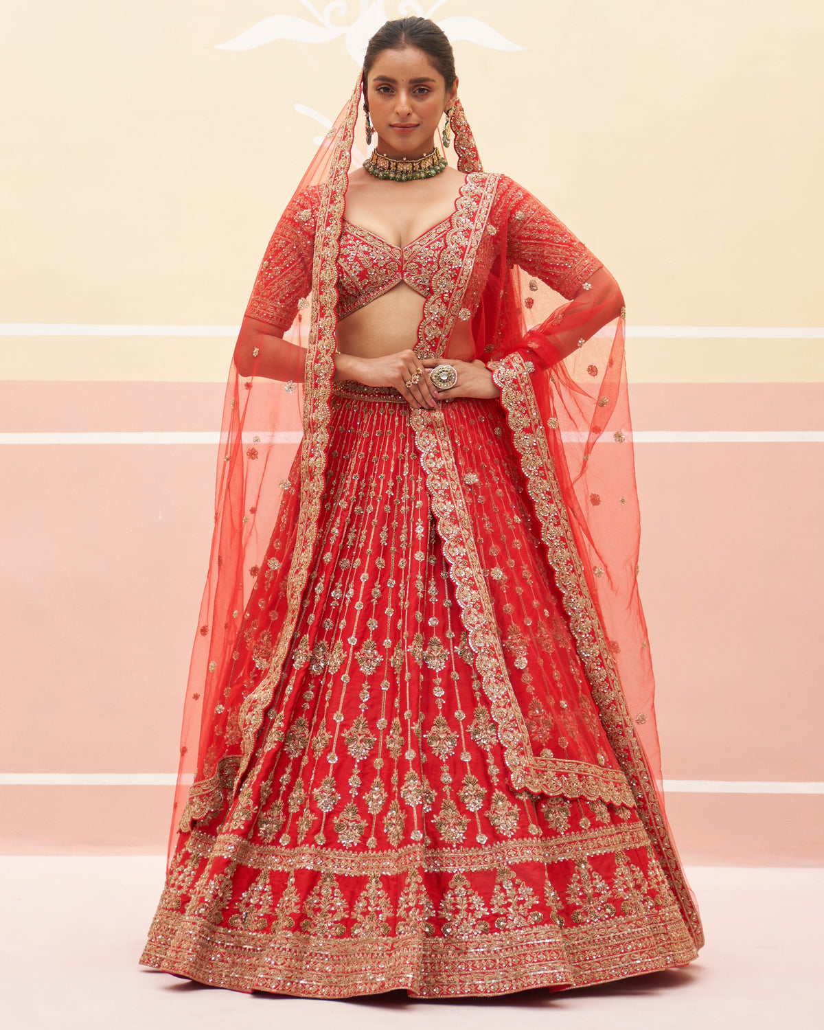 Jona Red Raw Silk Lehenga Set