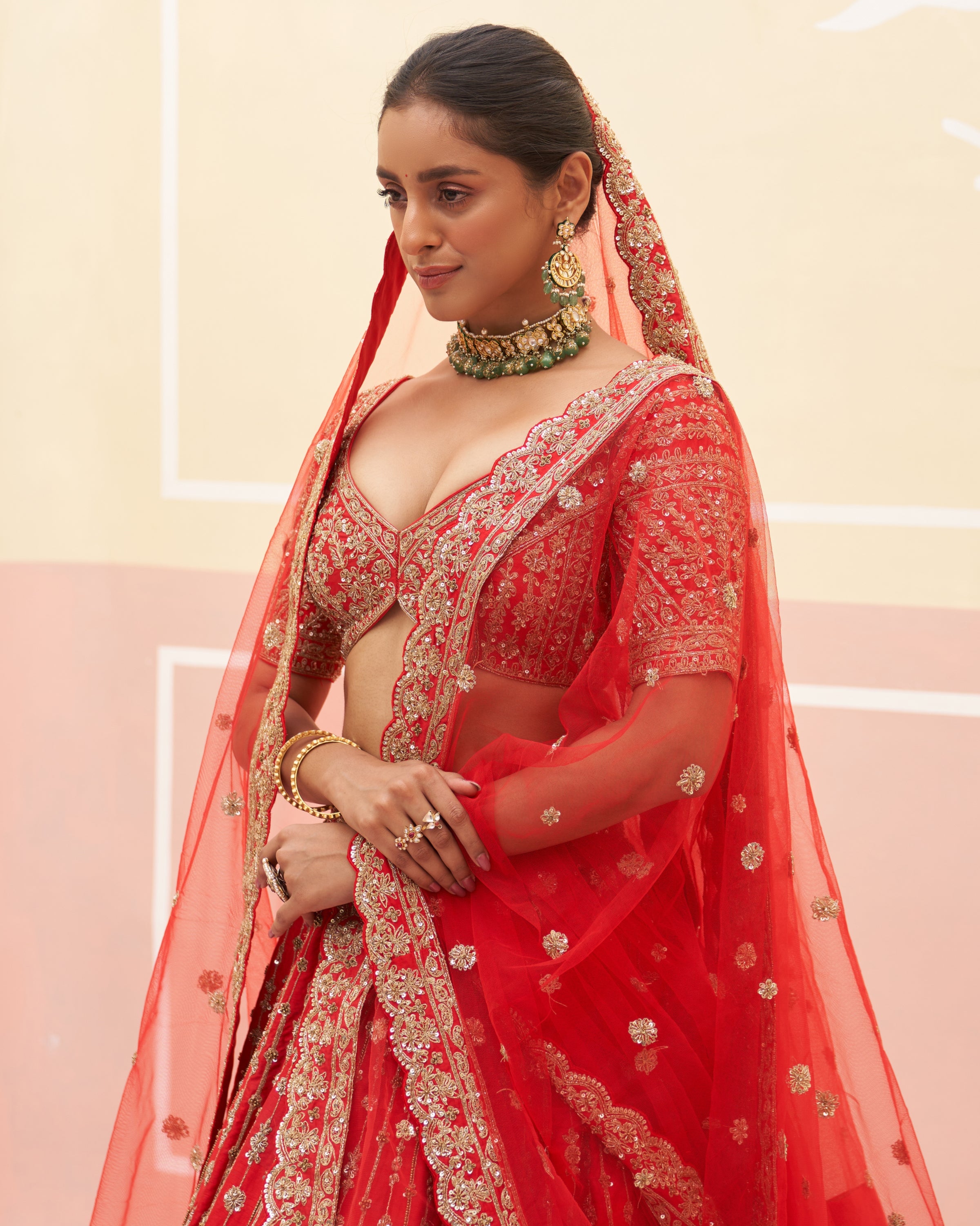 Jona Red Raw Silk Lehenga Set