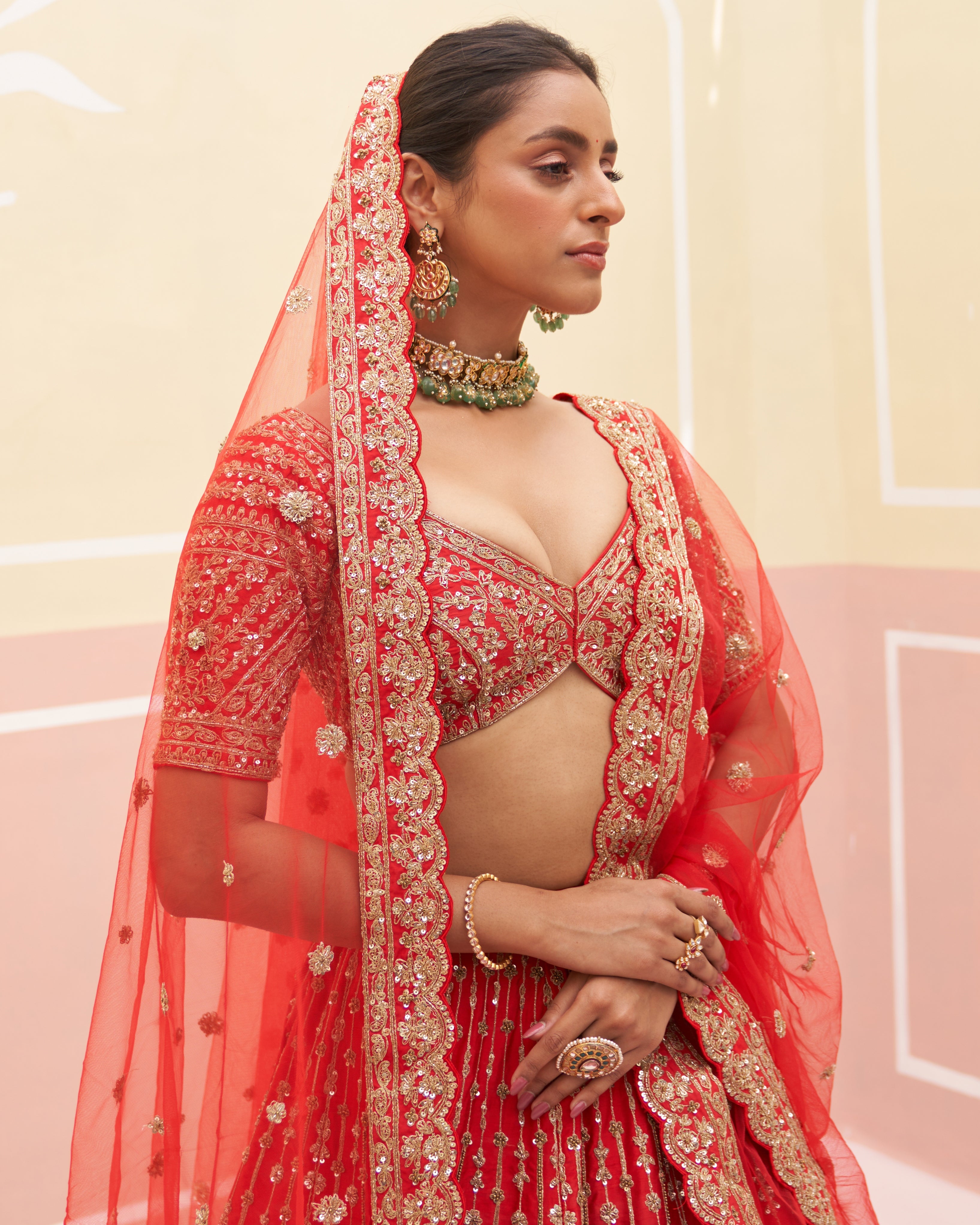 Jona Red Raw Silk Lehenga Set