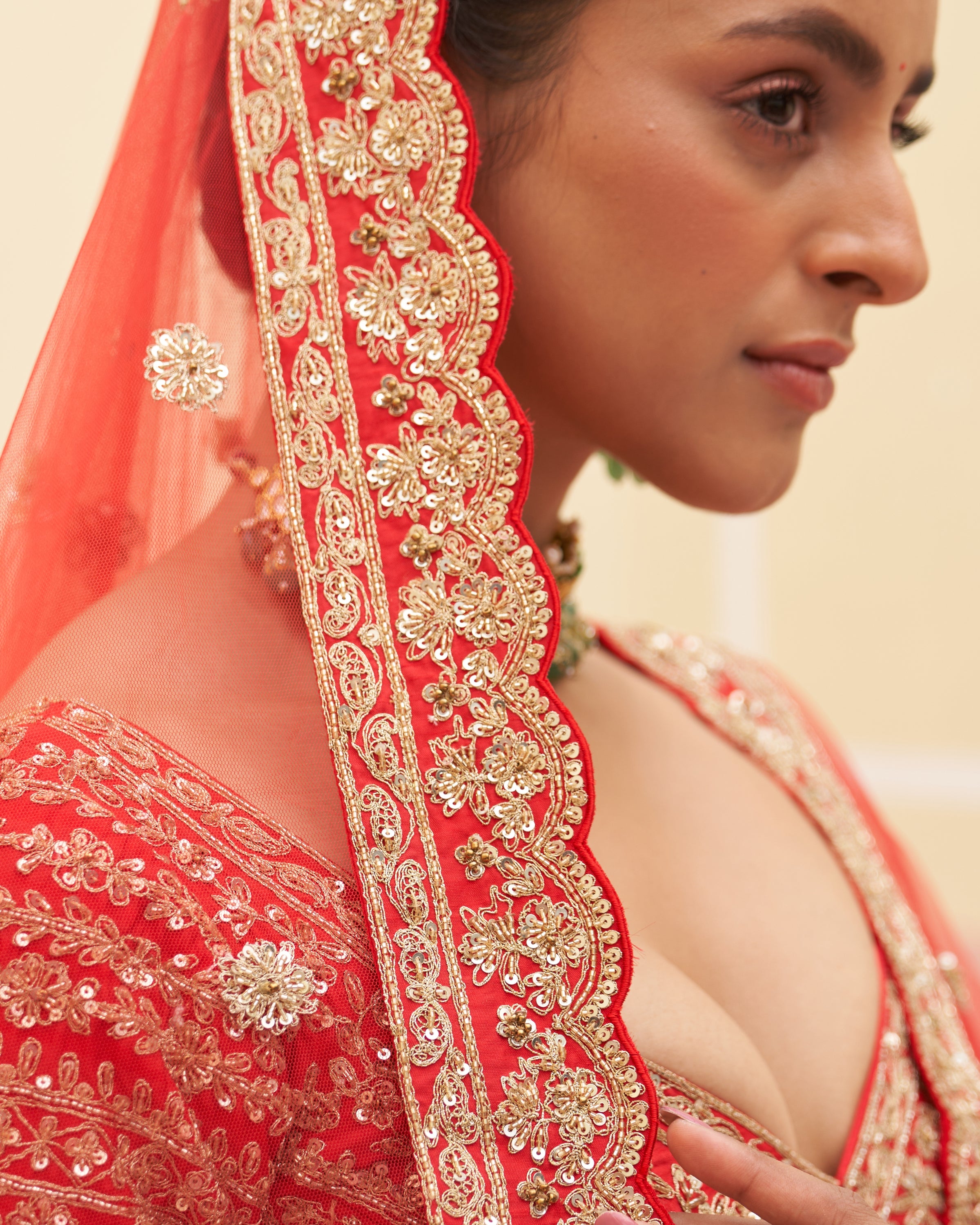 Jona Red Raw Silk Lehenga Set