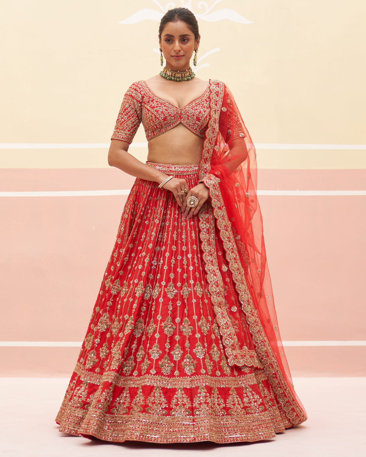 Jona Red Raw Silk Lehenga Set