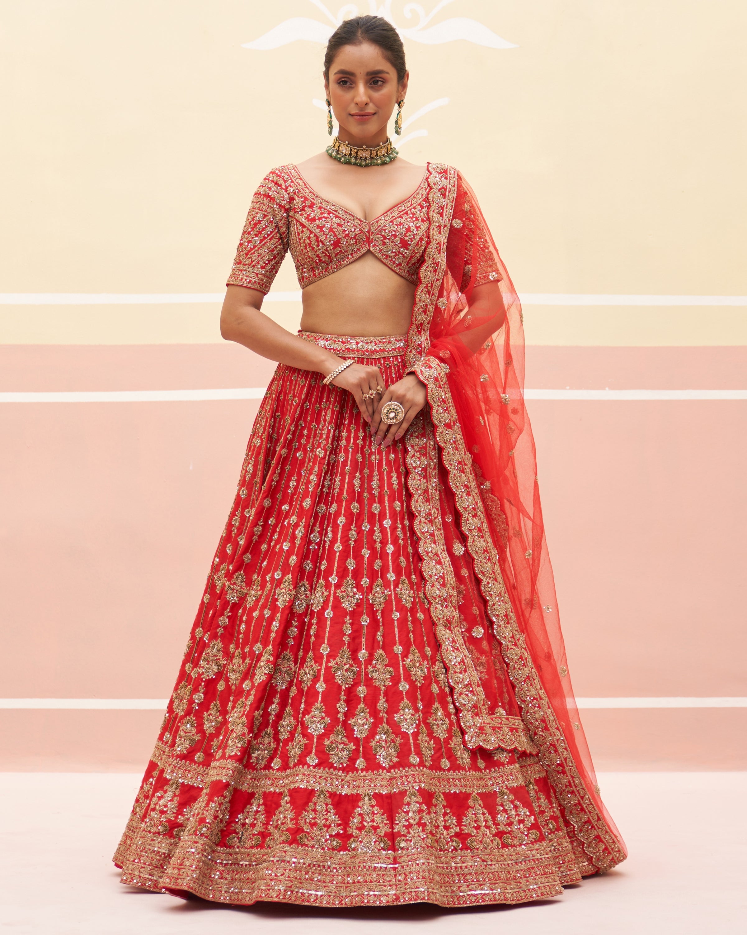 Jona Red Raw Silk Lehenga Set