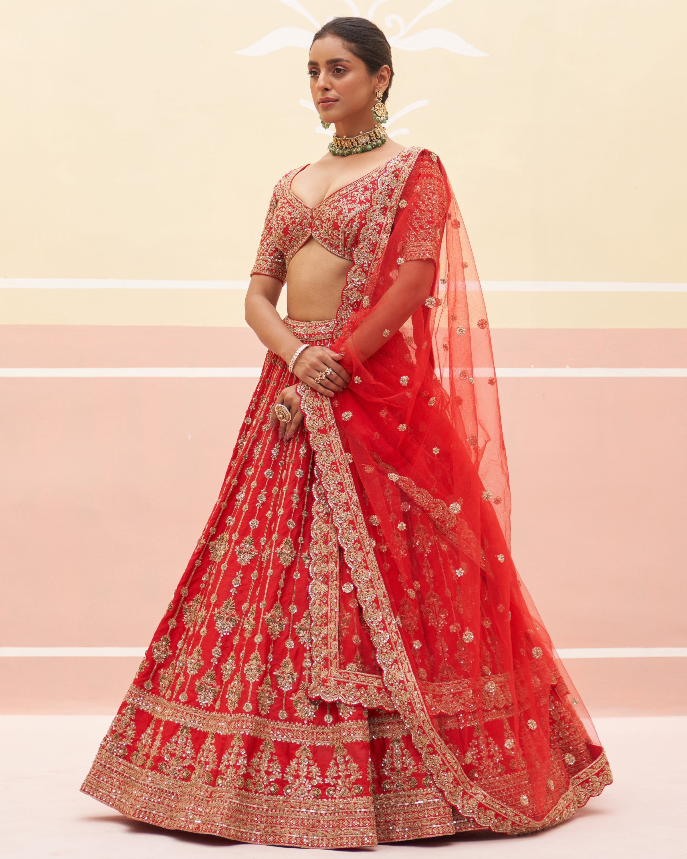 Jona Red Raw Silk Lehenga Set