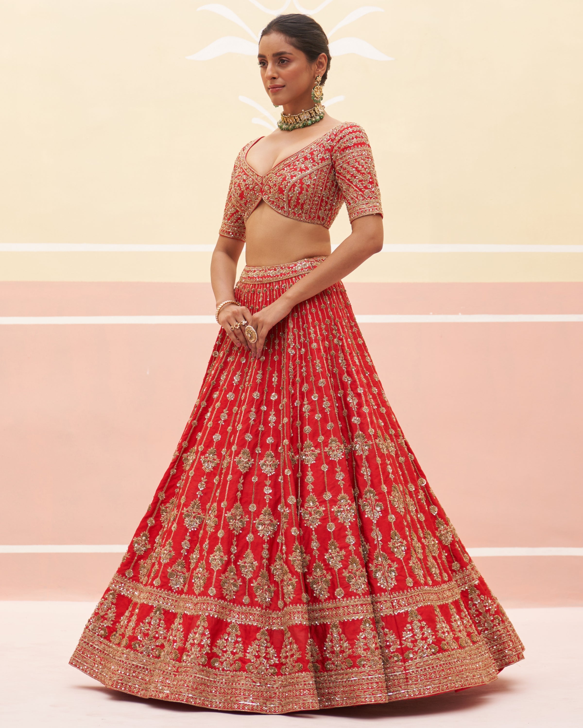 Jona Red Raw Silk Lehenga Set