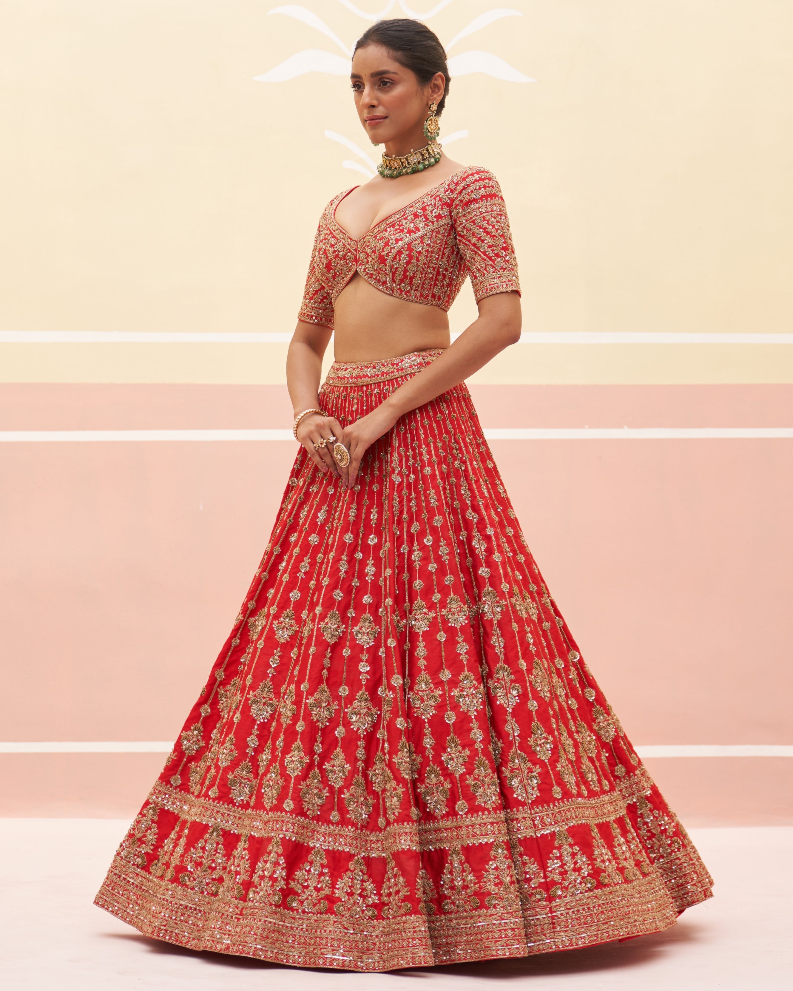 Jona Red Raw Silk Lehenga Set