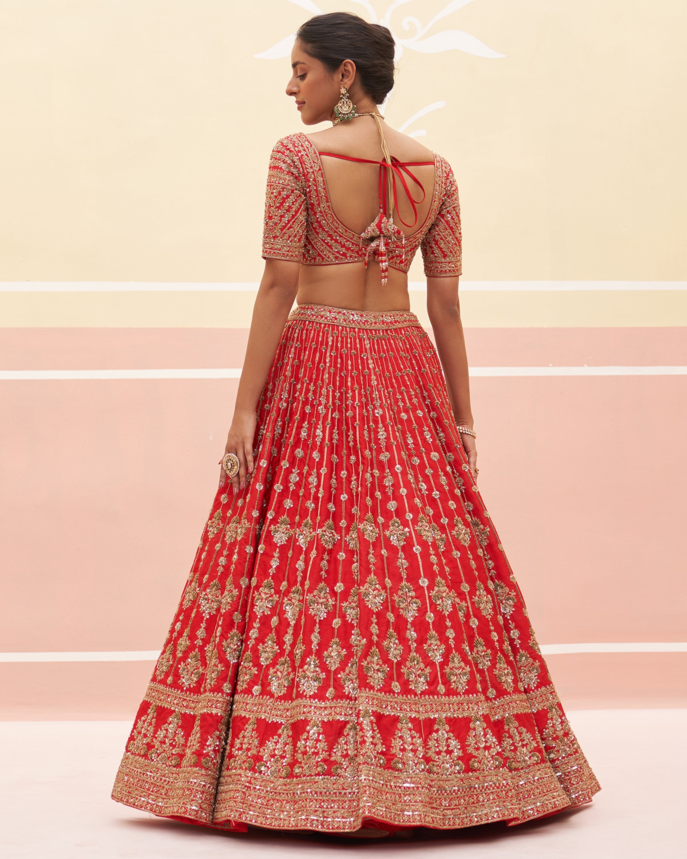Jona Red Raw Silk Lehenga Set