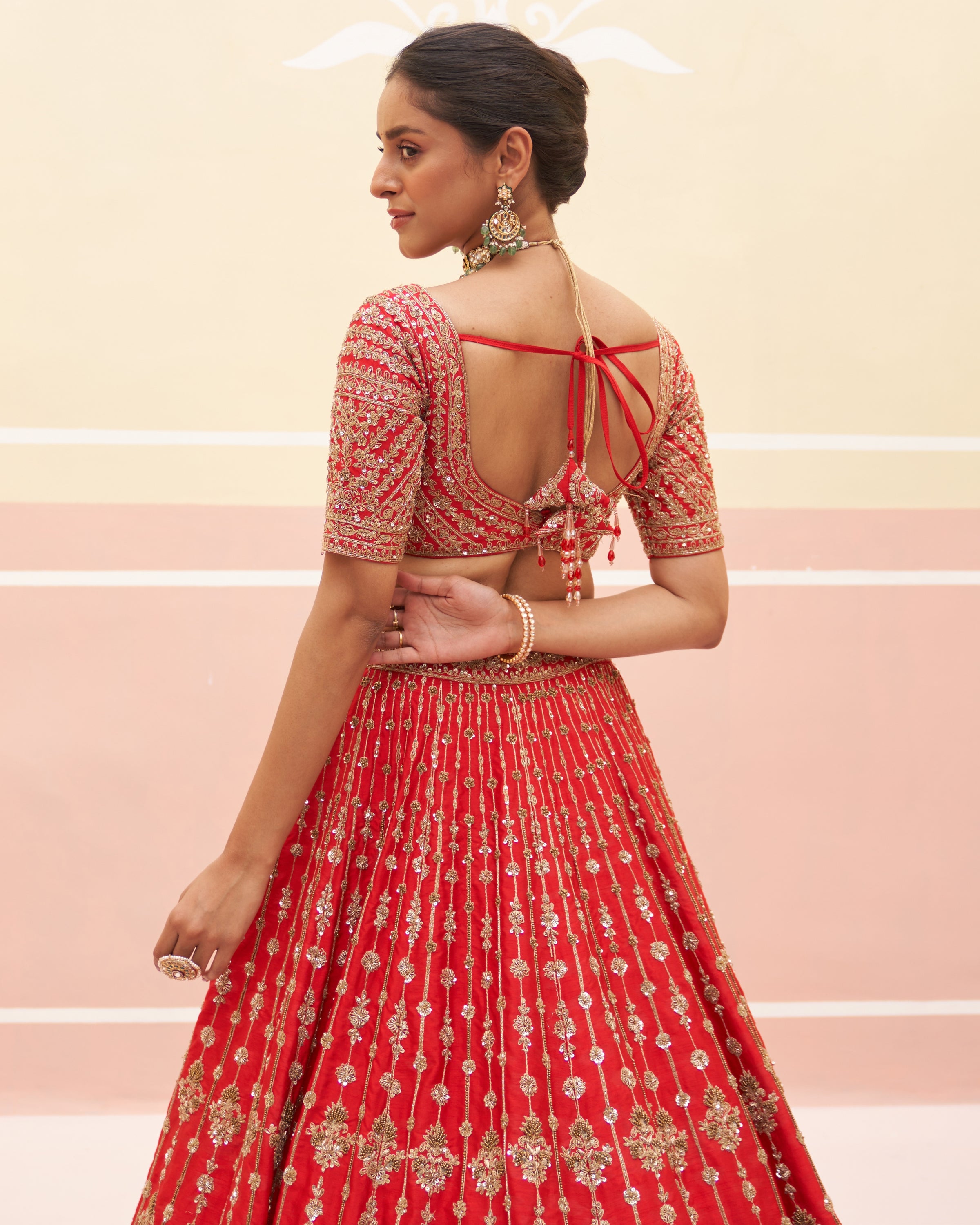 Jona Red Raw Silk Lehenga Set