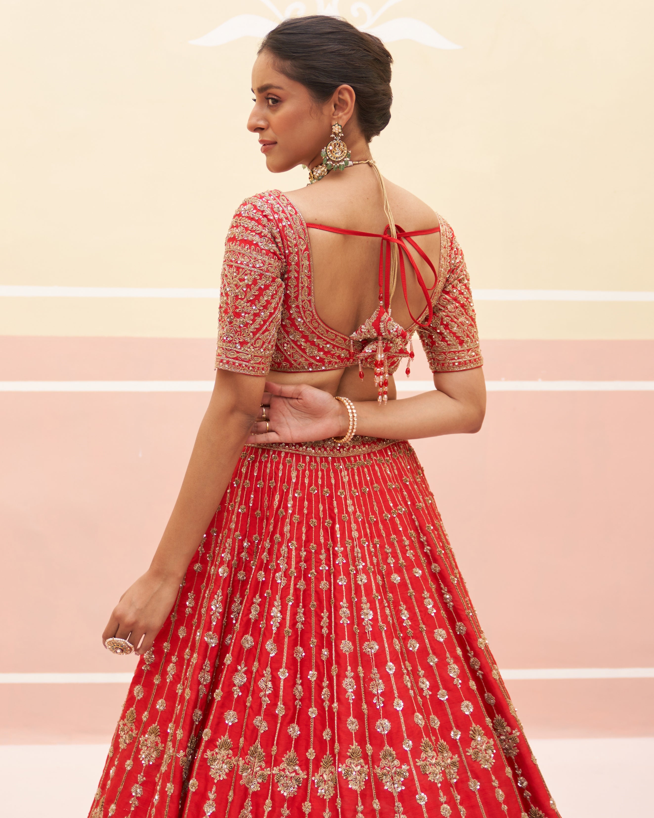 Jona Red Raw Silk Lehenga Set