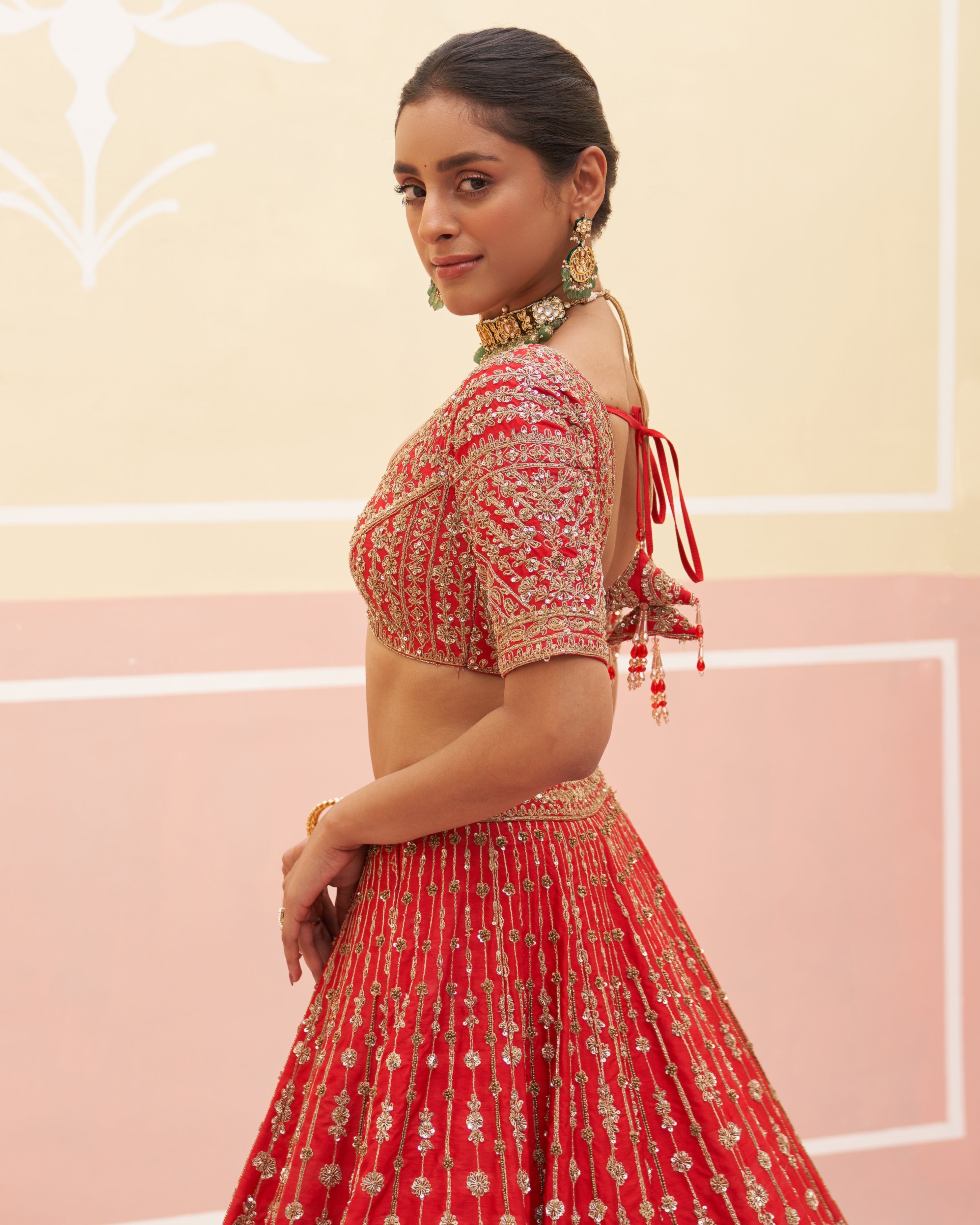 Jona Red Raw Silk Lehenga Set