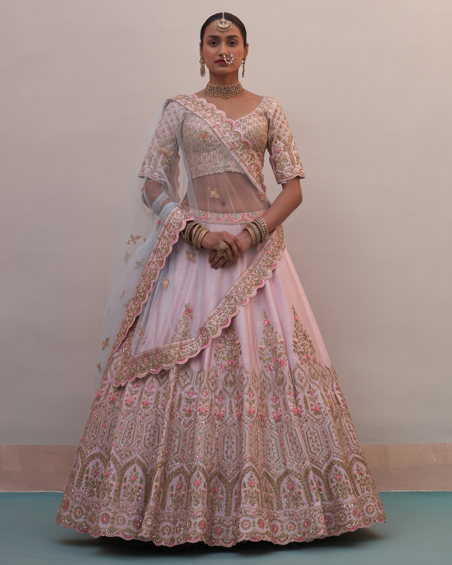 Hrida Blush Pink Double Dupatta Lehenga Set