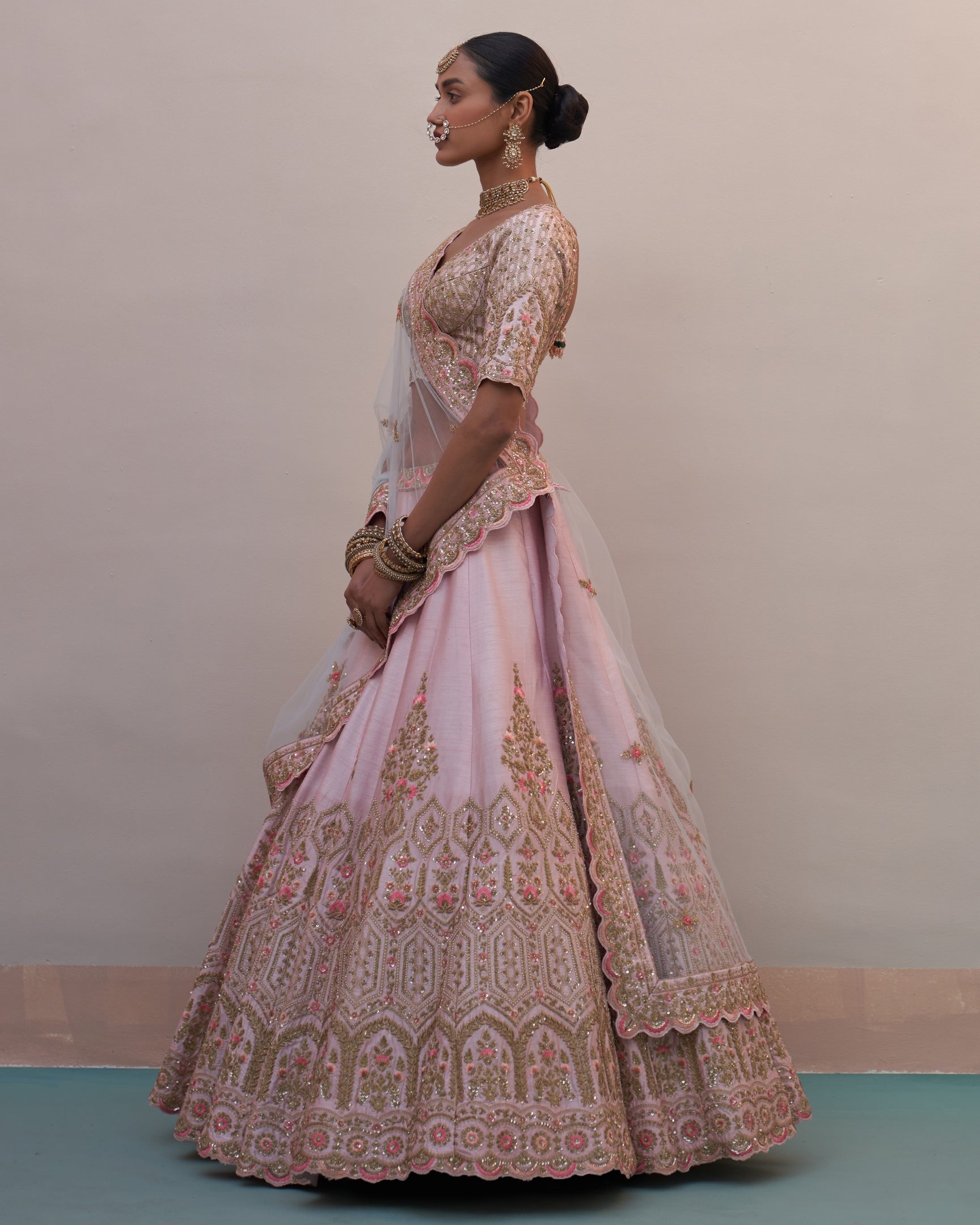 Hrida Blush Pink Double Dupatta Lehenga Set