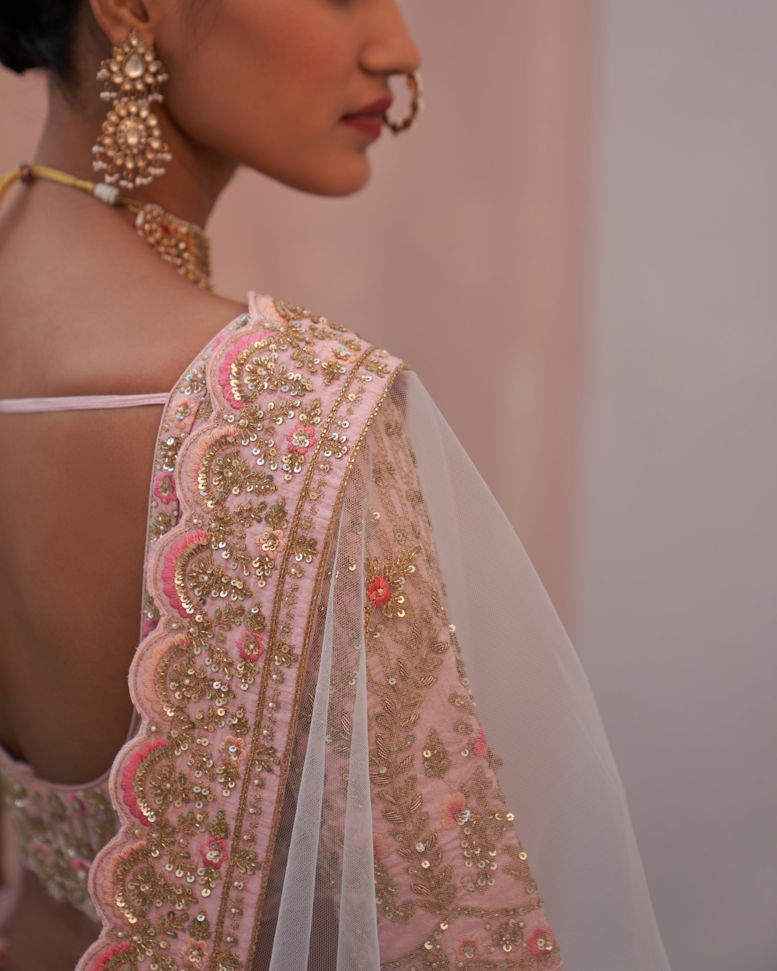 Hrida Blush Pink Double Dupatta Lehenga Set