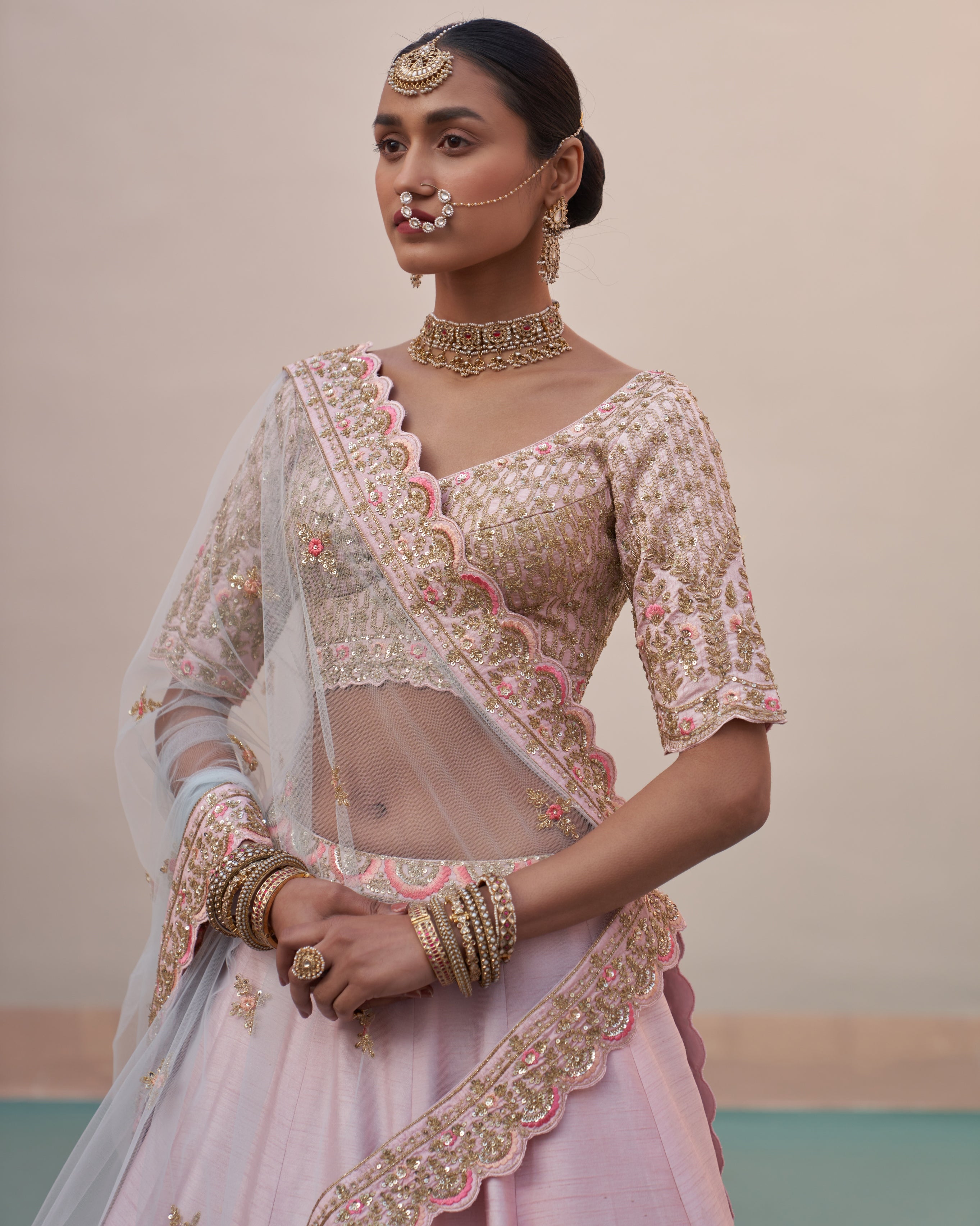 Hrida Blush Pink Double Dupatta Lehenga Set